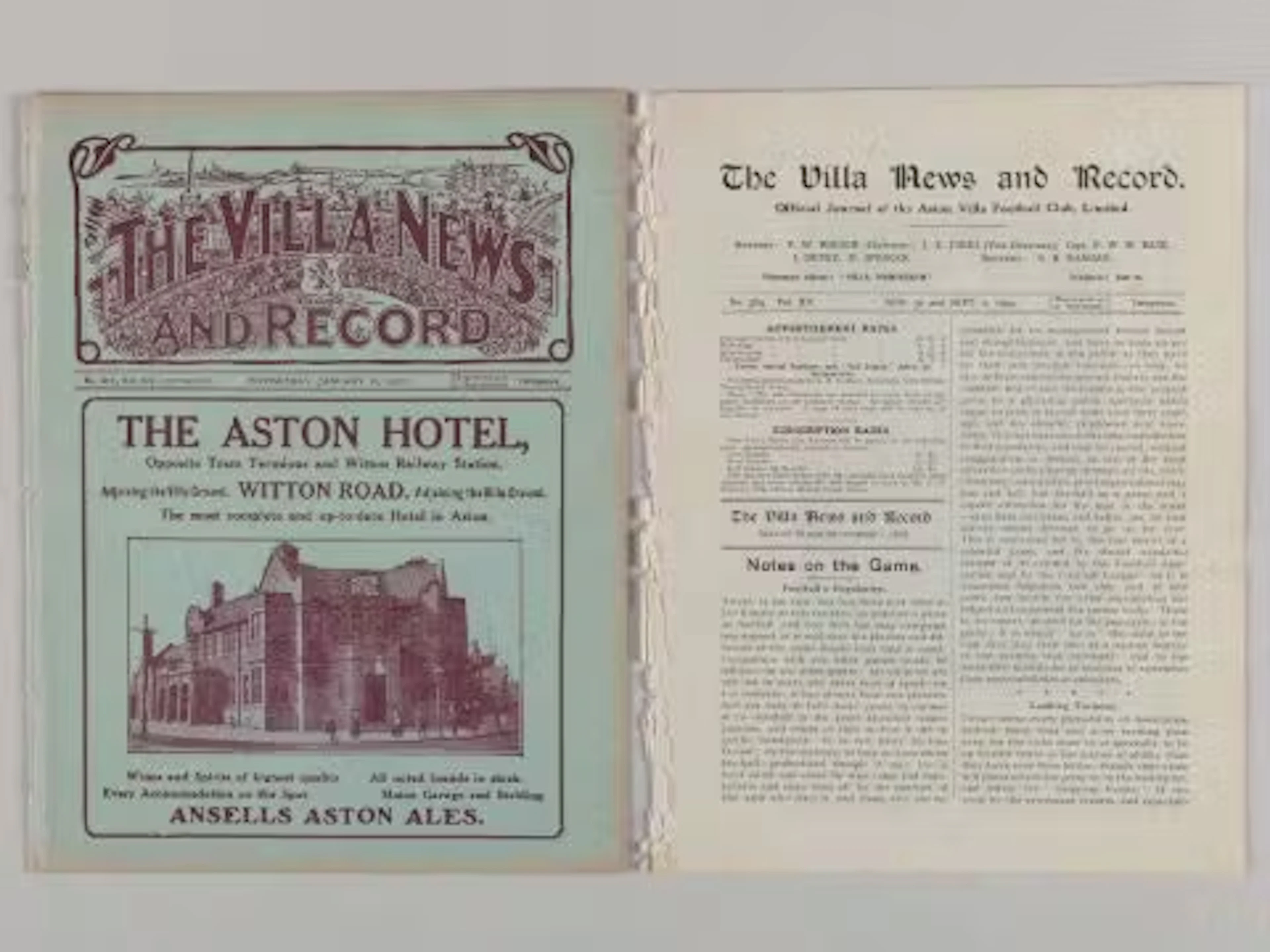 Aston Villa Reserves v. Liverpool Reserves incomplete match programme, 1924