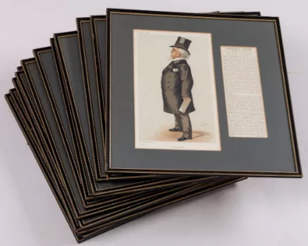Collection of 52 framed Vanity Fair prints of horse racing personalities