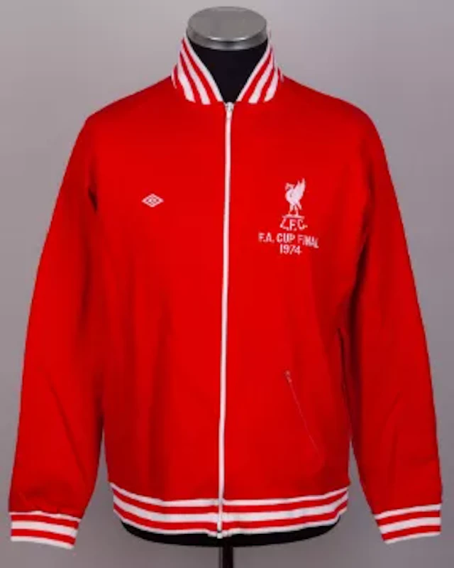 Emlyn Hughes red and white Liverpool 1974 F.A.Cup Final tracksuit top