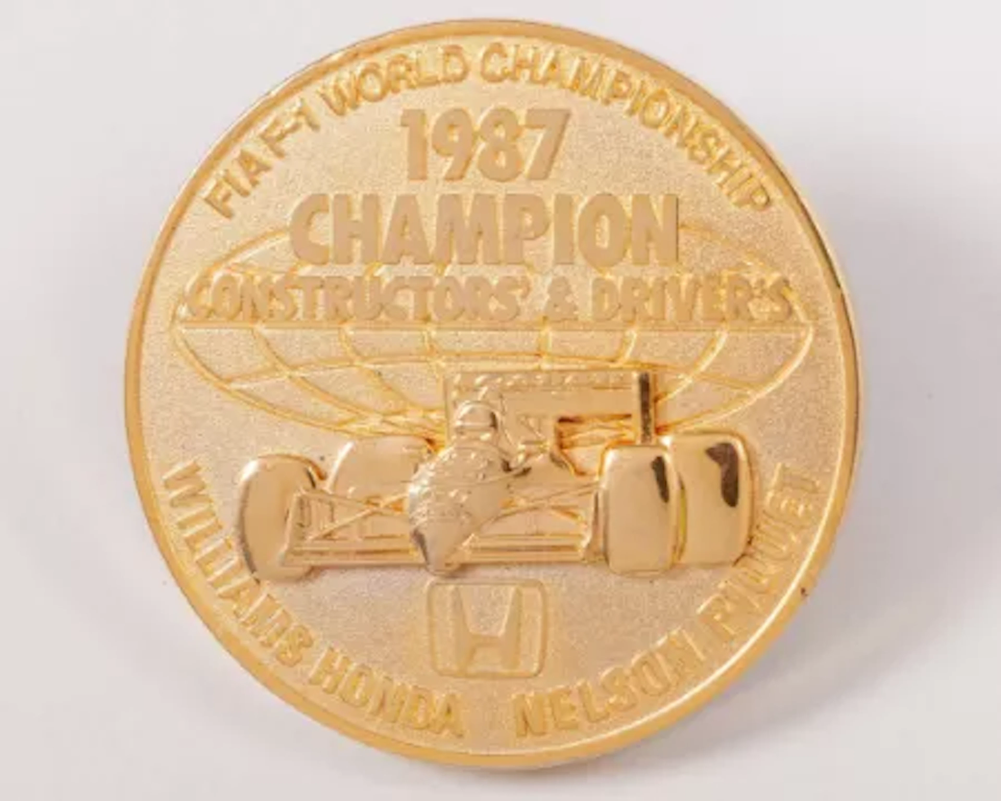 Nelson Piquet Signed Metal 1987 Williams Constructors & Driver's Championship
