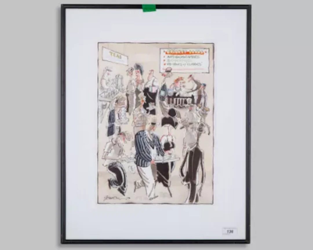 Original cartoon artwork by John Jensen titled ''Cricket Books''