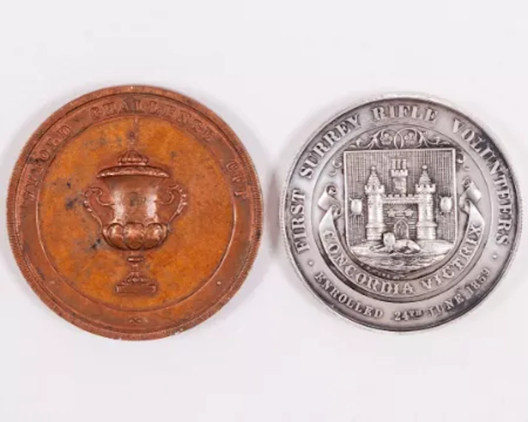 A Victorian white-metal First Surrey Rifle Volunteers medal, 1903