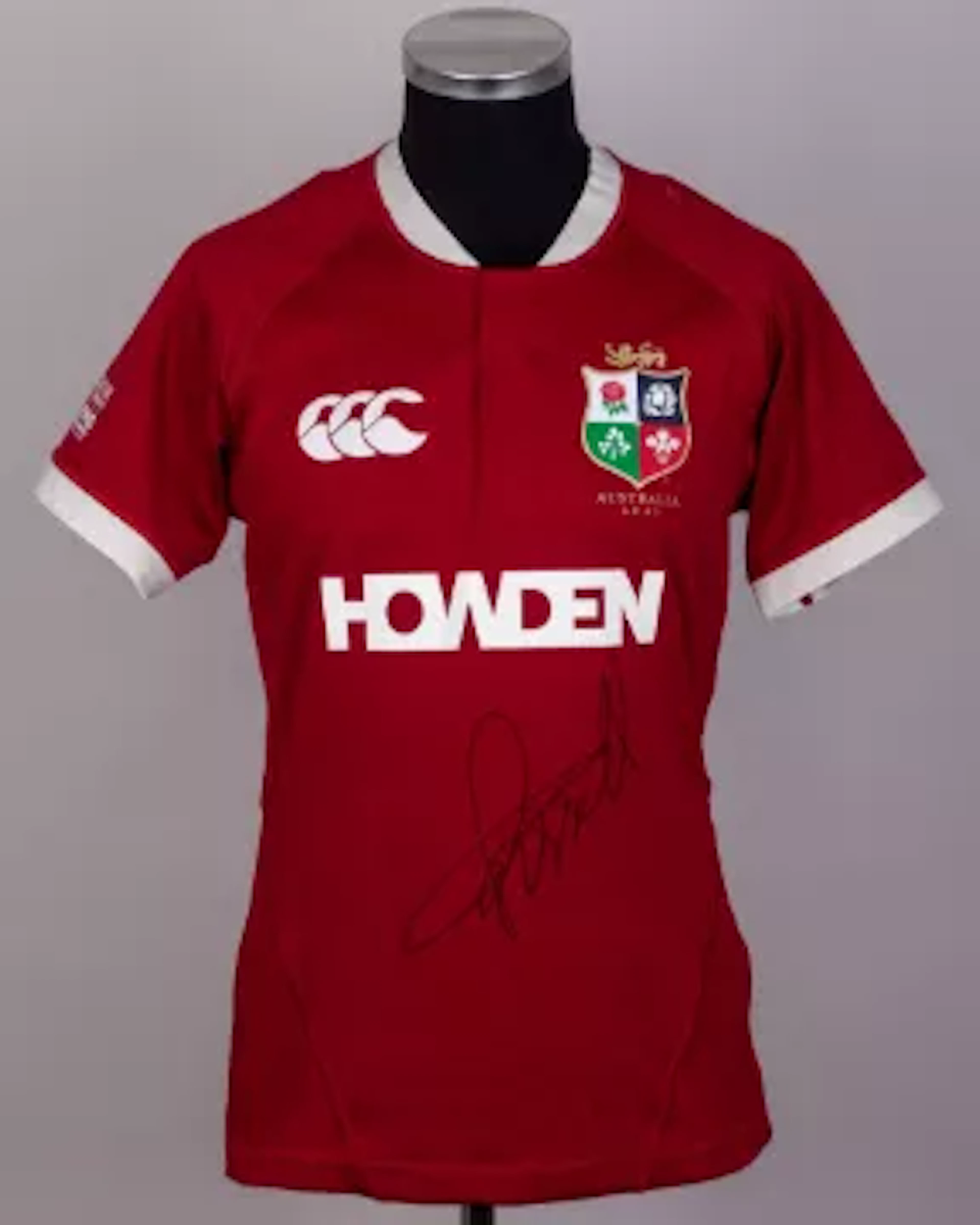 Fin Russell autographed red British and Irish Lions short-sleeved