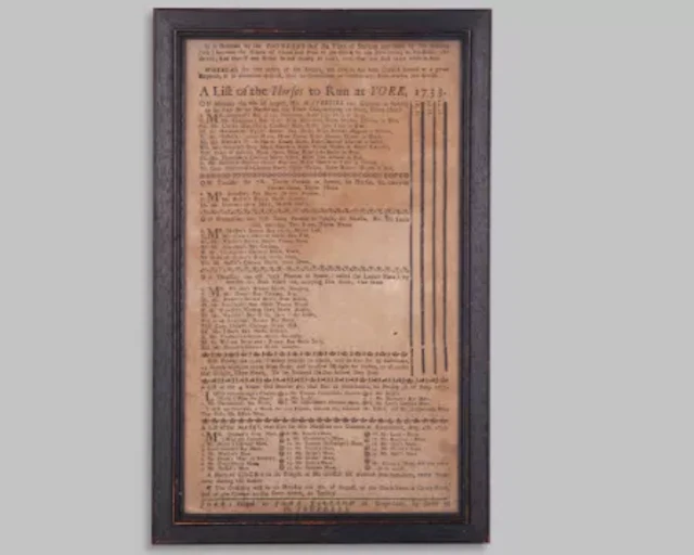 Very early racecard for York races on the Knavesmire 6th to 10th August 1733
