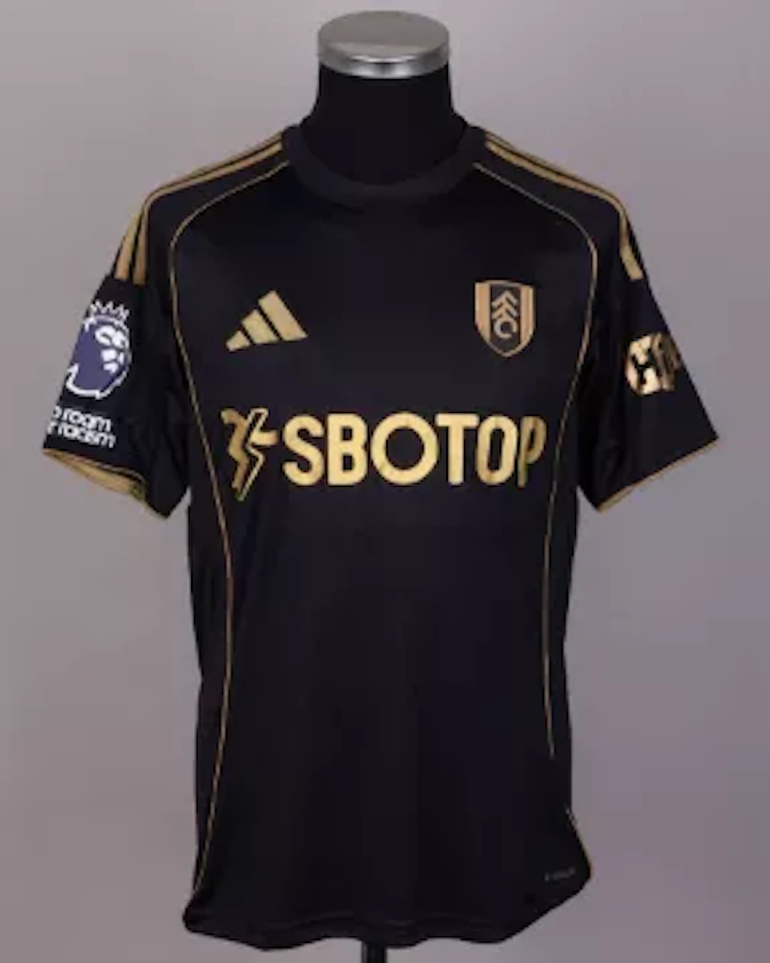 Emile Smith Rowe black and gold No.32 Fulham signed third team shirt, 2025-26