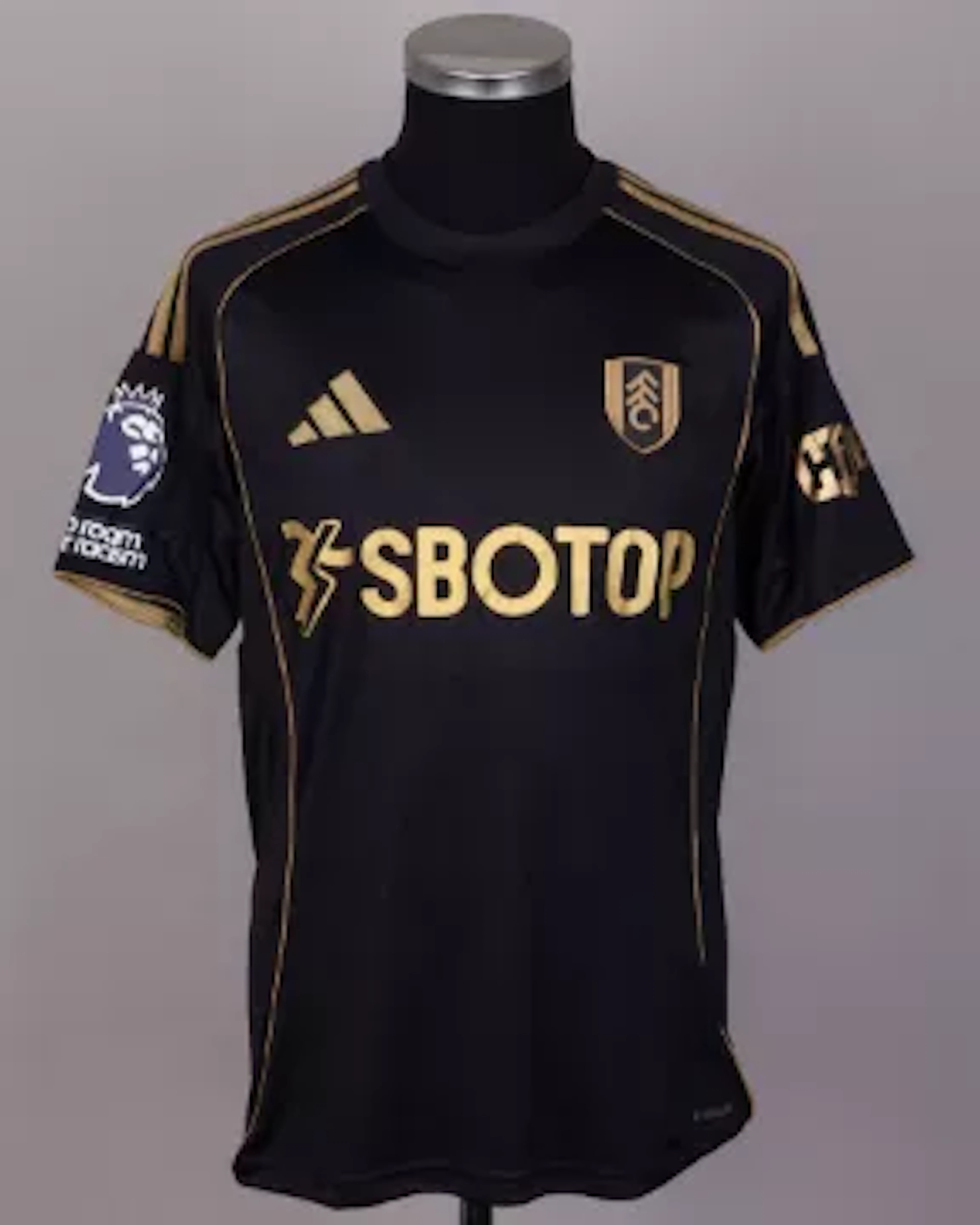 Emile Smith Rowe black and gold No.32 Fulham signed third team shirt, 2025-26