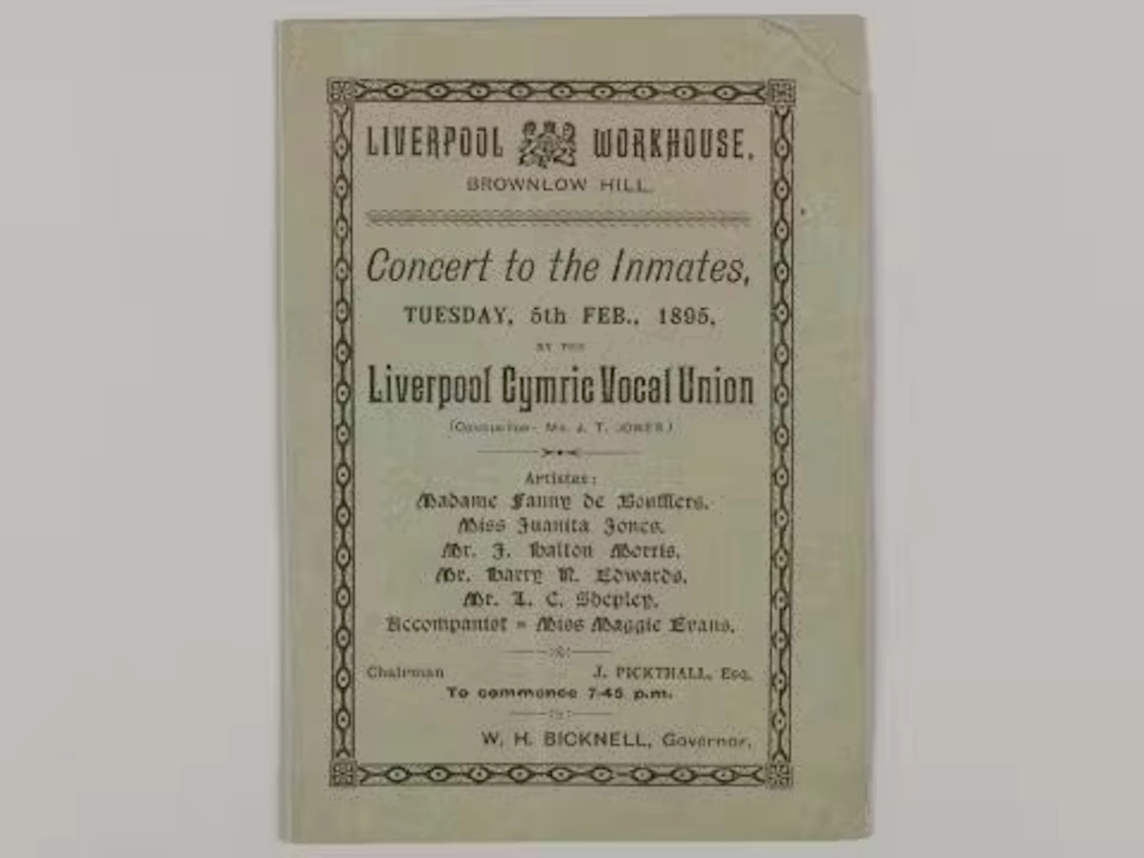 Liverpool Cymric Vocal Union concert programme, 5th February 1895