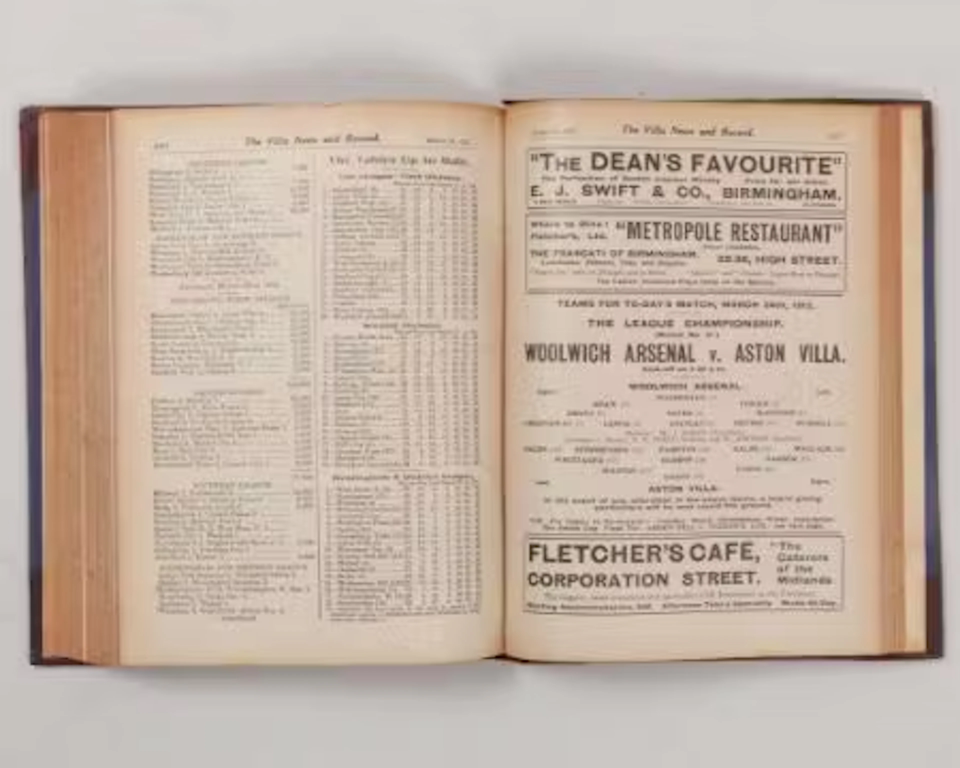 Bound volume of Aston Villa home match programmes, 1912-13