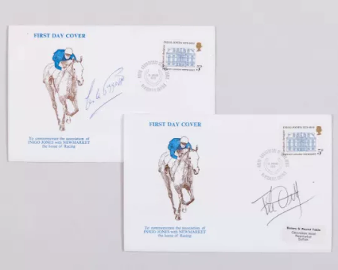 Pair of First Day Covers signed by the the jockeys Lester Piggott