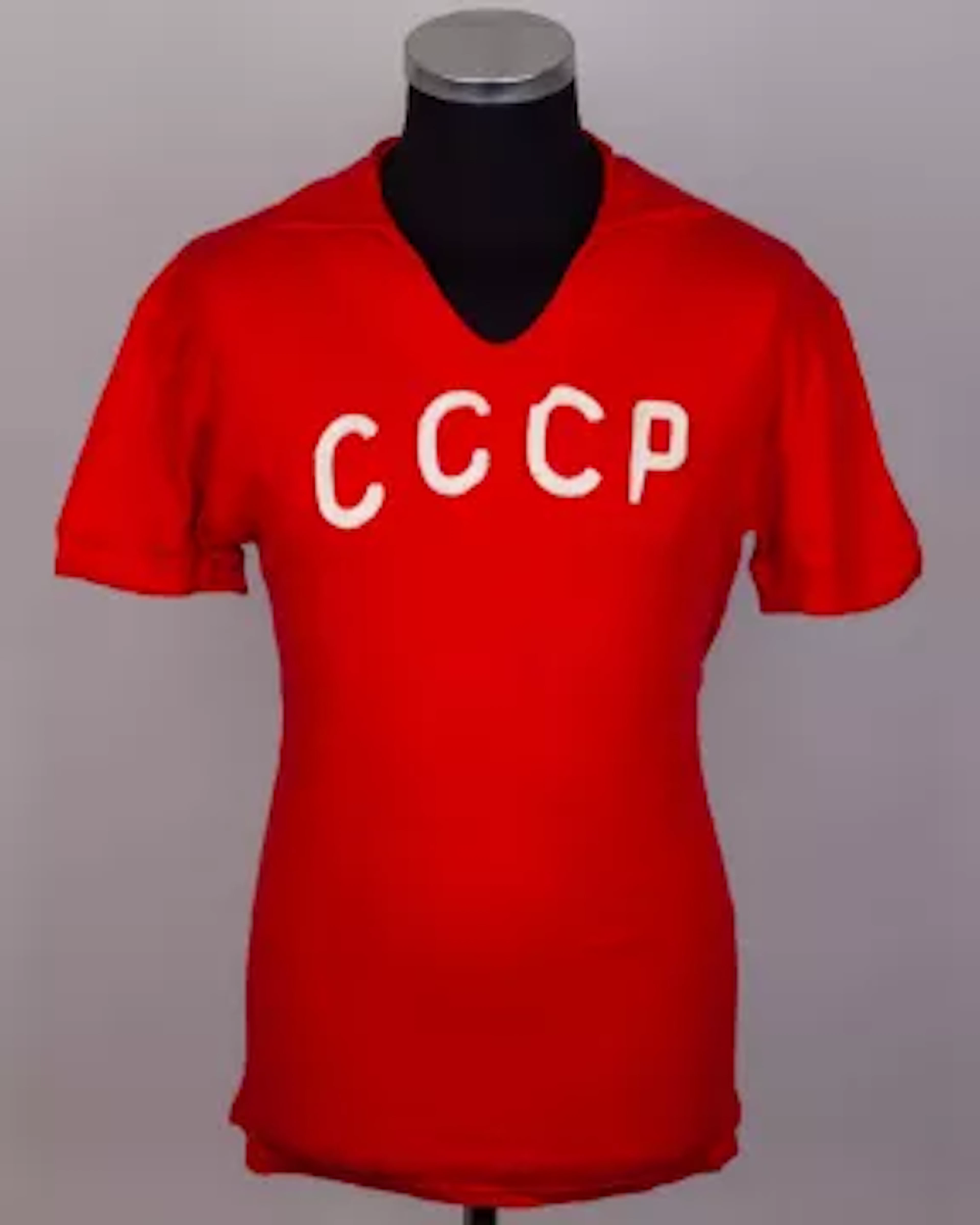 Volodymyr Kaplychnyi red No.5 USSR v. England match worn short-sleeved