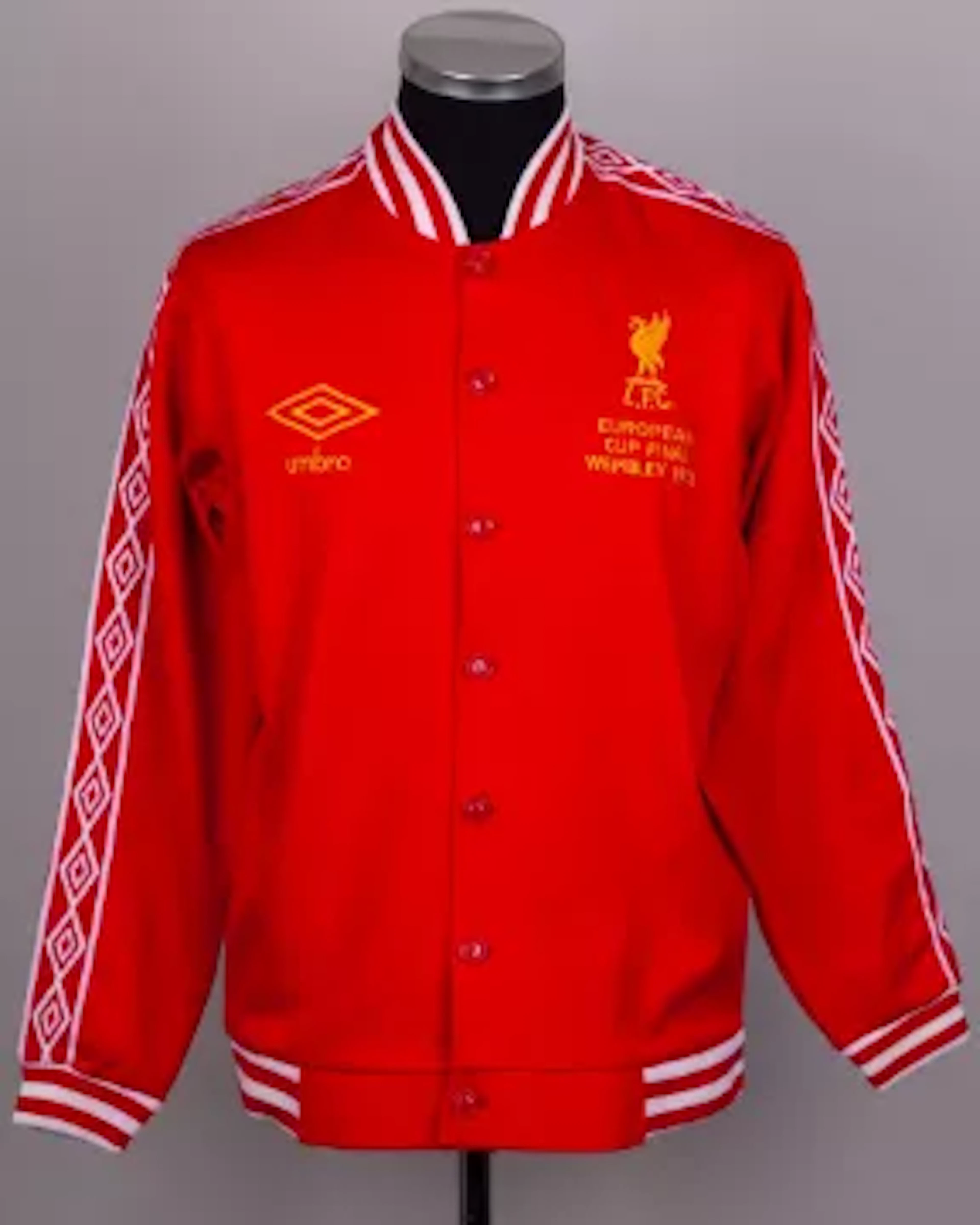 Emlyn Hughes red and white Liverpool 1978 European Cup final tracksuit top
