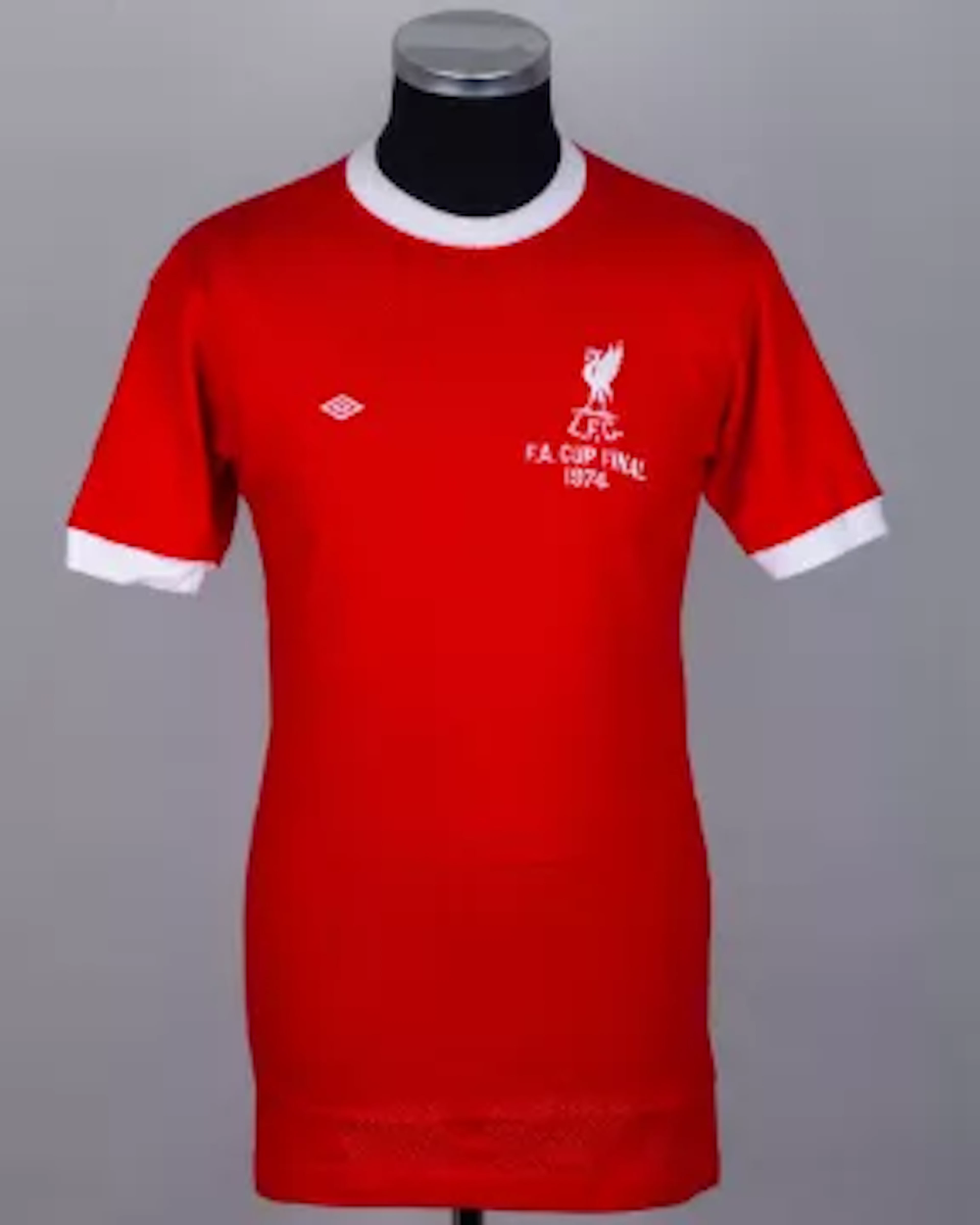 Emlyn Hughes a red No.6 airtex Liverpool F.A.Cup Final match worn shirt, 1974