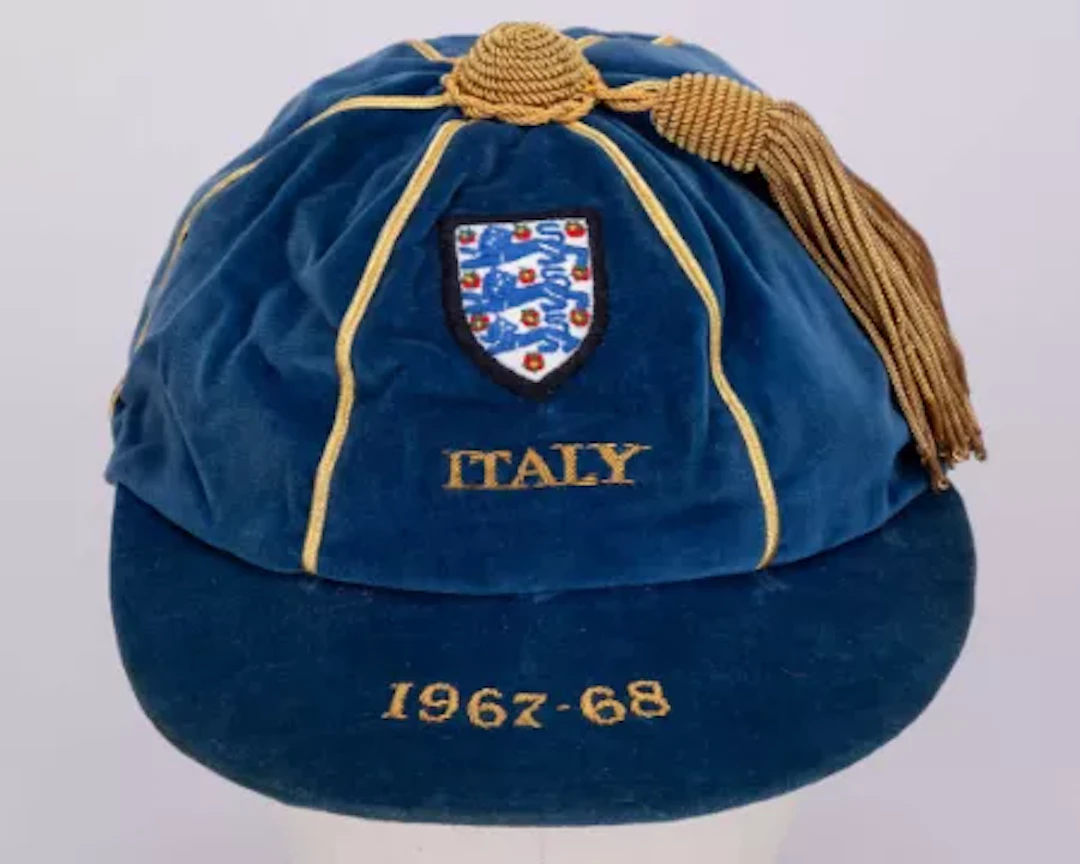 Emlyn Hughes a blue England v. Italy U.23 International cap, 1967-68
