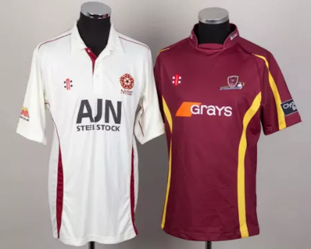 Andrew Hall white and maroon No.1 Northamptonshire County Cricket