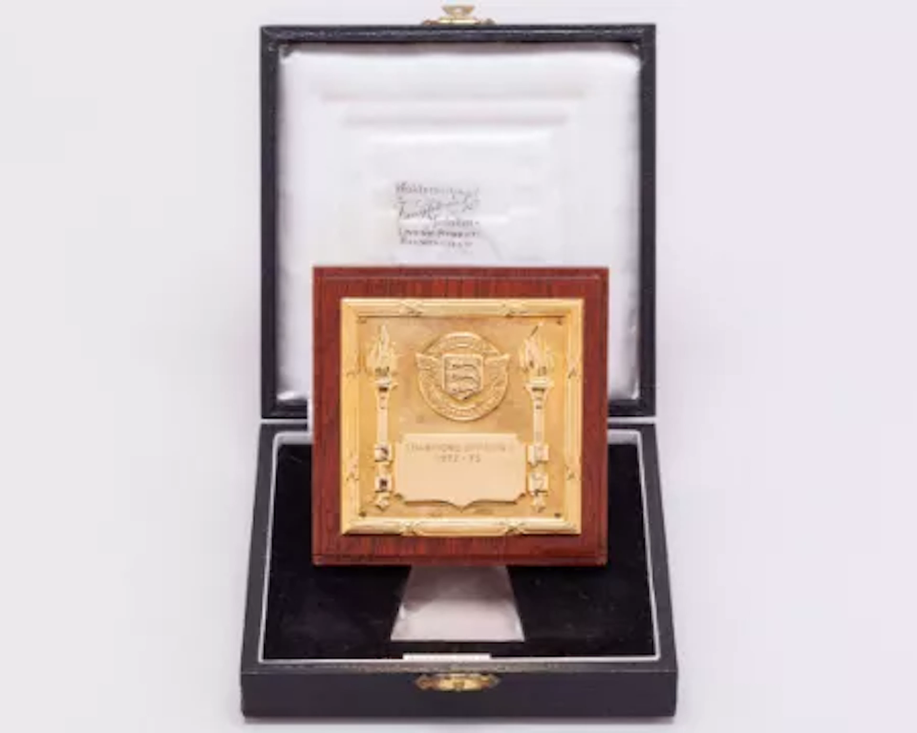 Emlyn Hughes a 9ct gold 1972-73 Division 1 League Championship Winners Plaque