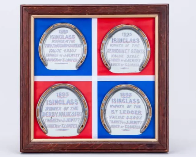 Four racing plates worn by the Triple Crown winning racehorse Isinglass in 1893
