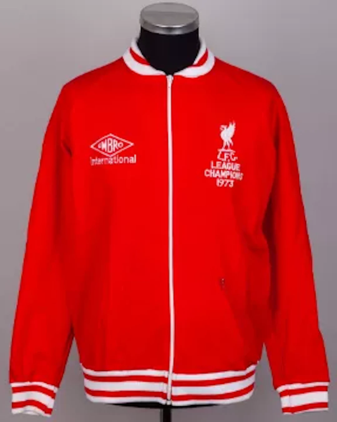 Emlyn Hughes red and white Liverpool 1973 League Champions tracksuit top
