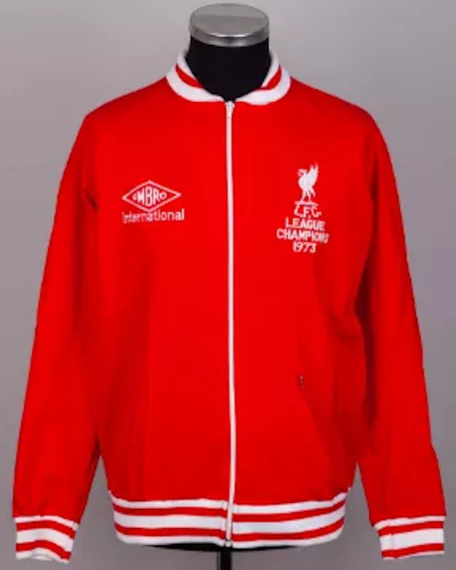 Emlyn Hughes red and white Liverpool 1973 League Champions tracksuit top