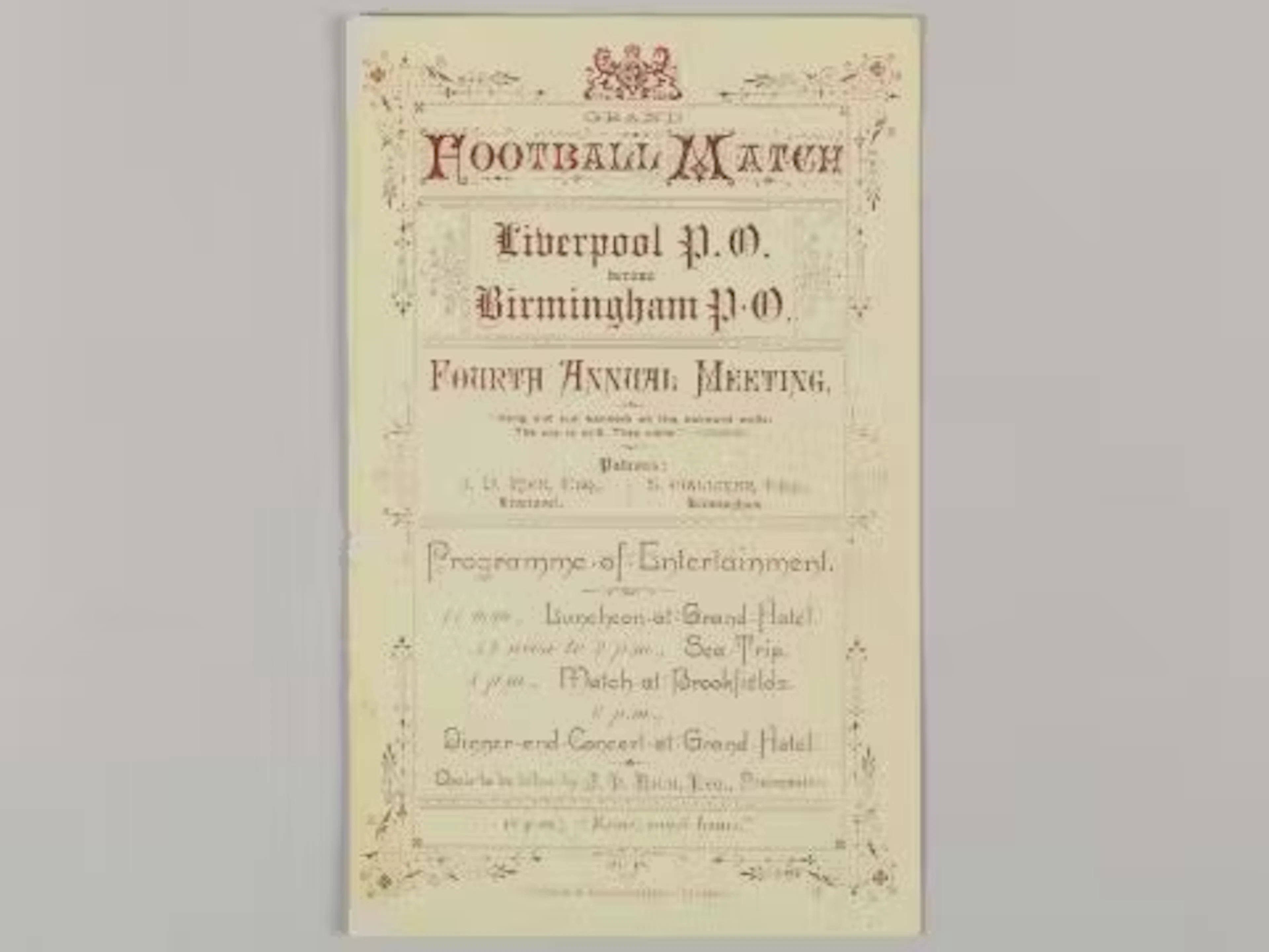 Grand Football Match Liverpool P.O. v. Birmingham P.O. booklet, c.1886