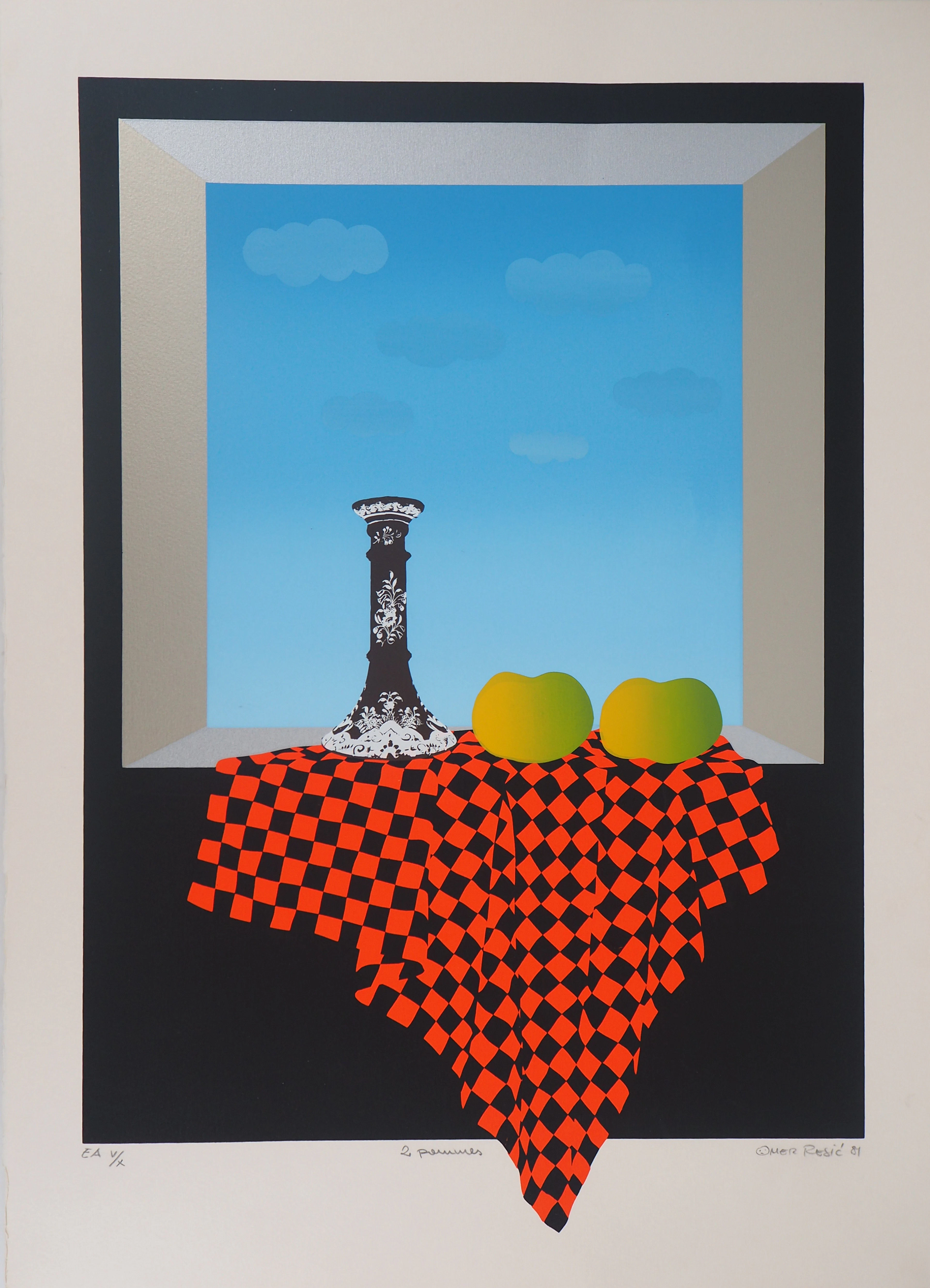Omer RESIC : Hommage à Cézanne, Deux pommes, Lithographie originale signée