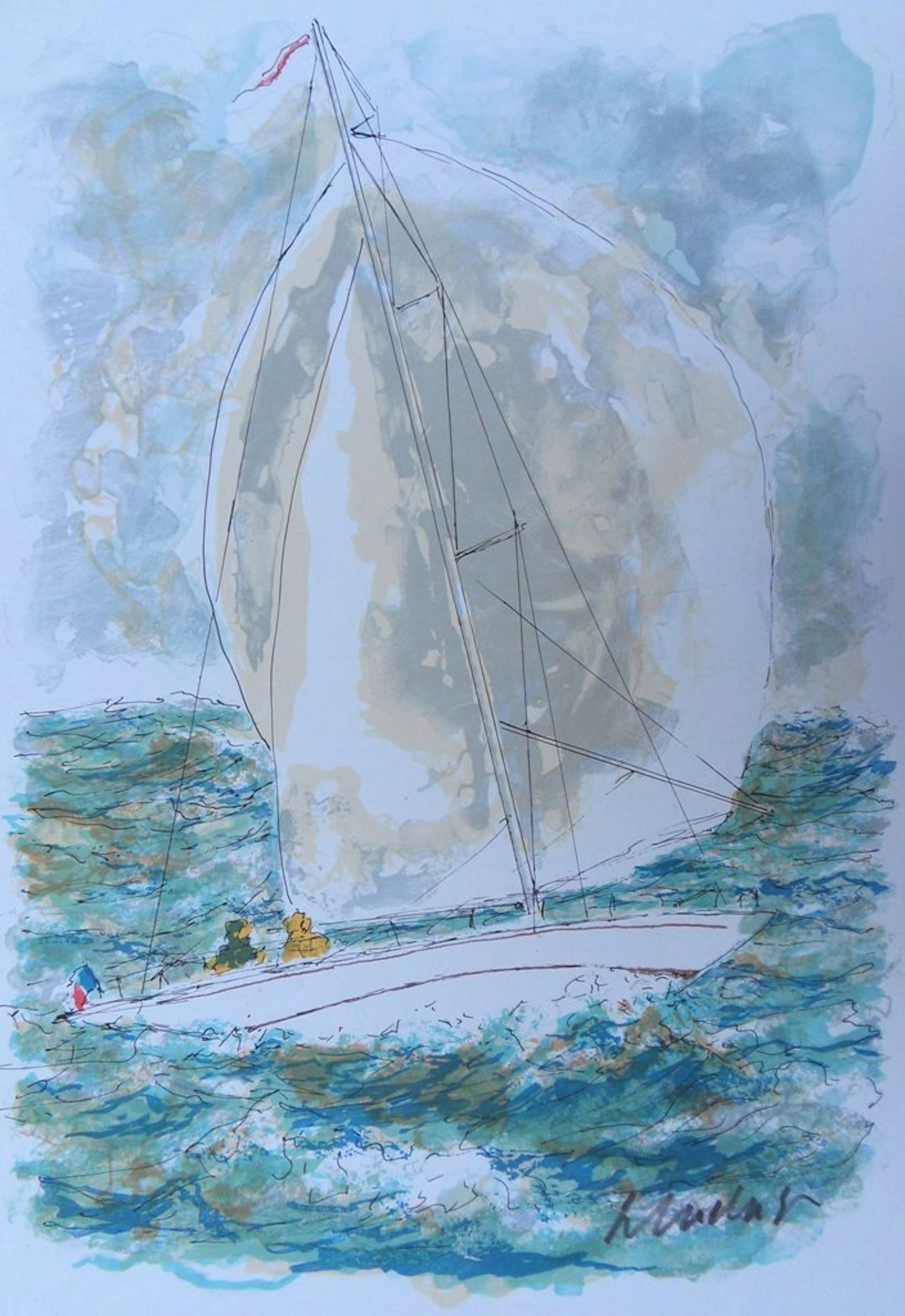 Urbain HUCHET : le voilier breton - Lithographie originale signée
