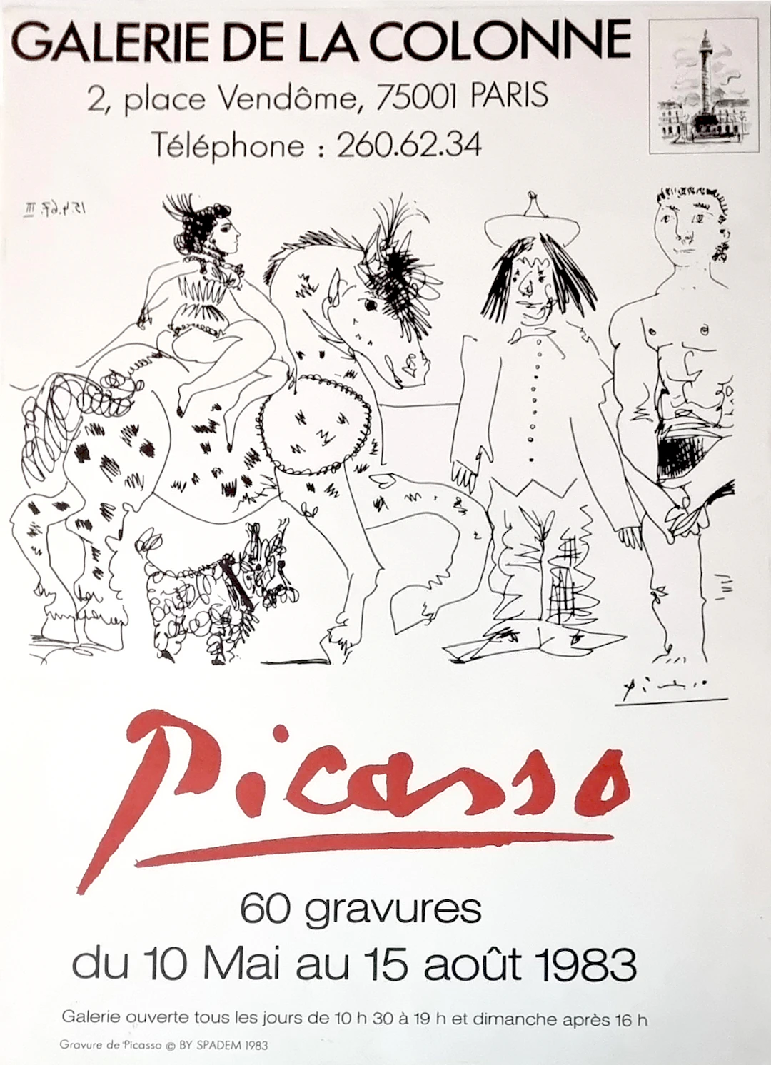 Pablo Picasso (d’après), affiche Galerie de la Colonne, 1983