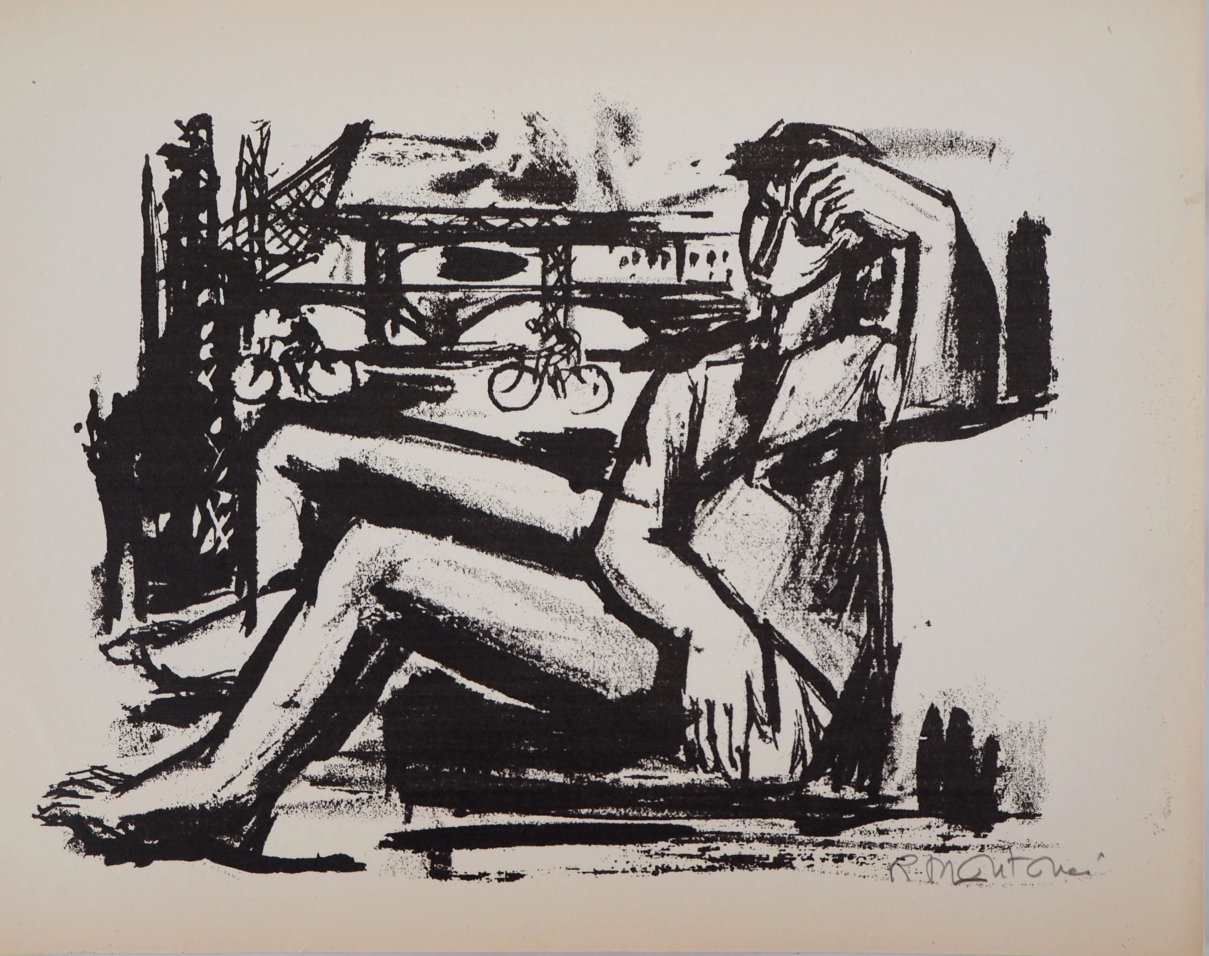 Roger MONTANÉ : Cycliste en repos - Sérigraphie Originale Signée