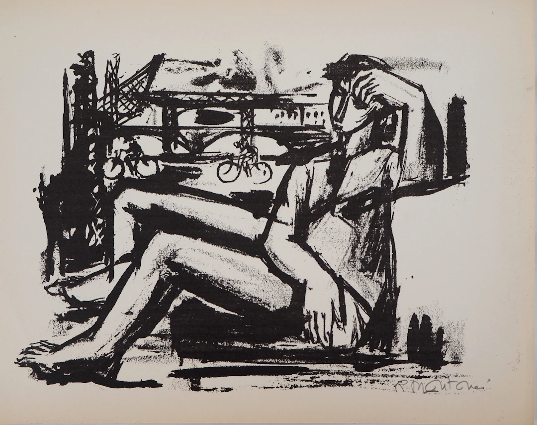 Roger MONTANÉ : Cycliste en repos - Sérigraphie Originale Signée