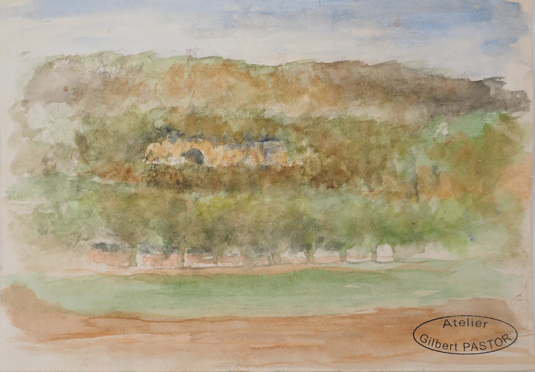 Gilbert PASTOR : Forêt ovale, Aquarelle originale signée