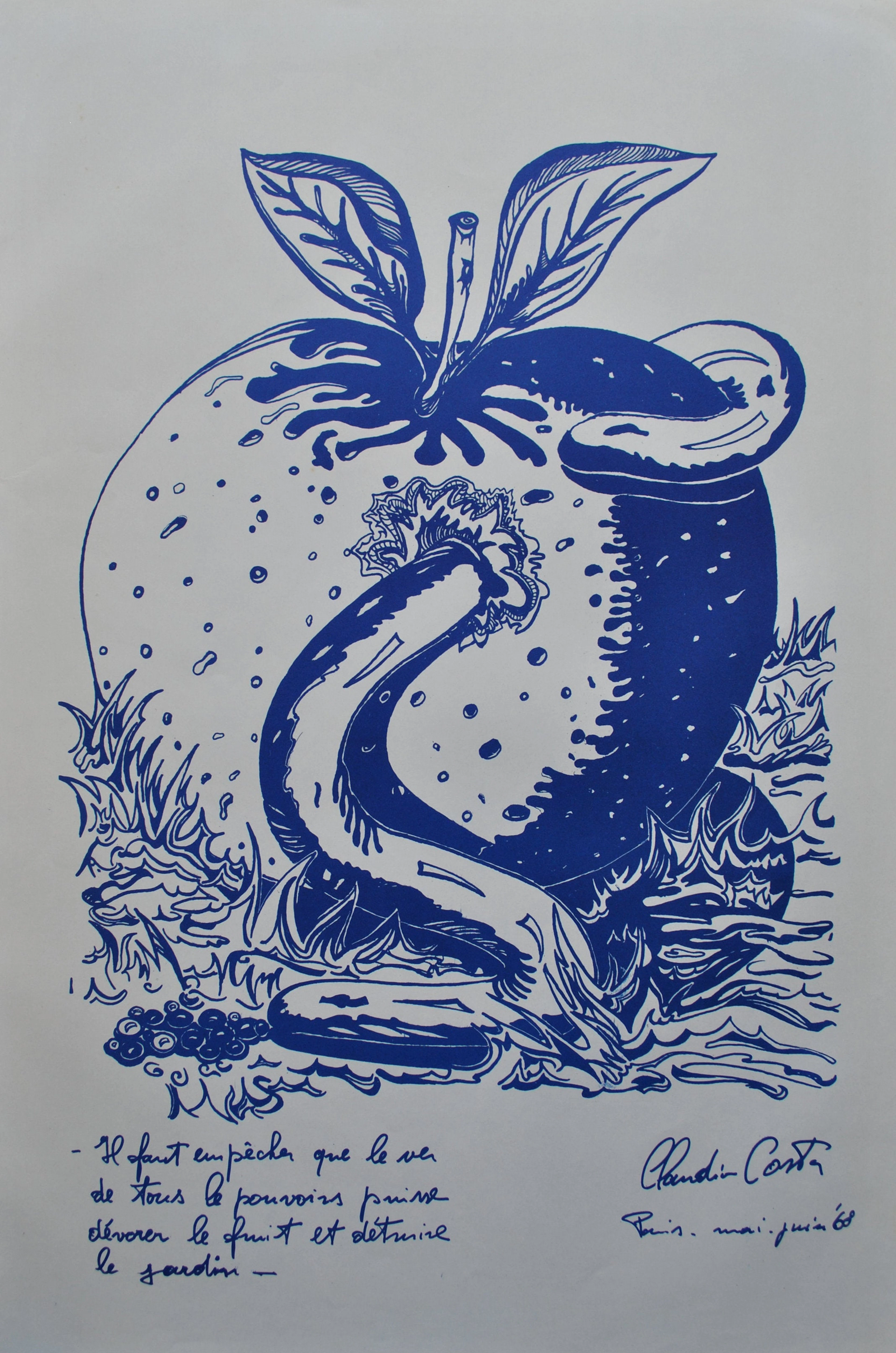 Claudine COSTA : Le ver de tous les pouvoirs, affiche Mai 68 originale