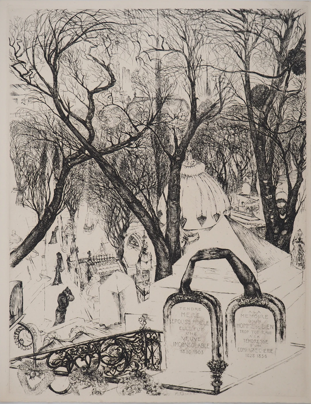 Edouard GOERG : Père Lachaise, Gravure originale signée