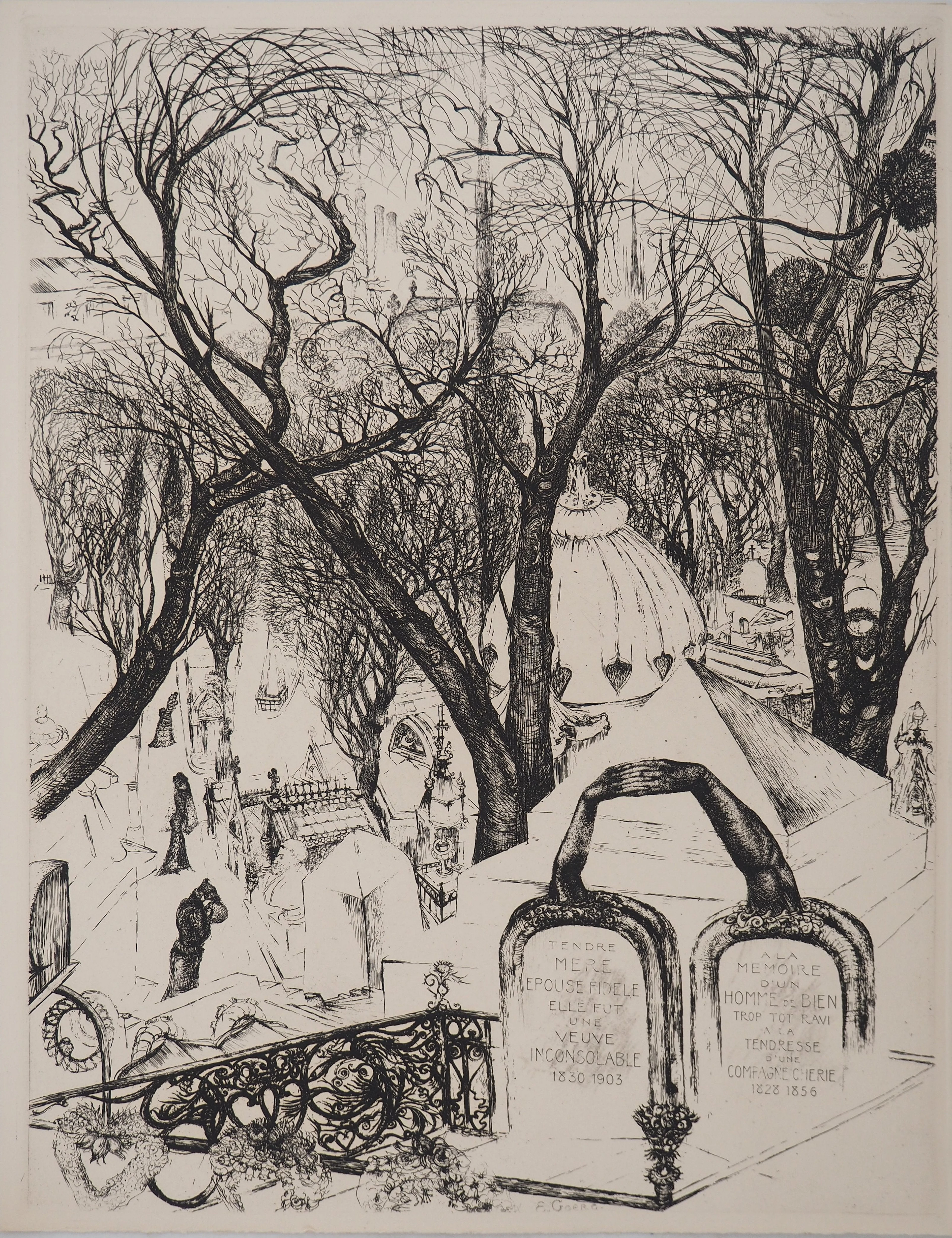 Edouard GOERG : Père Lachaise, Gravure originale signée