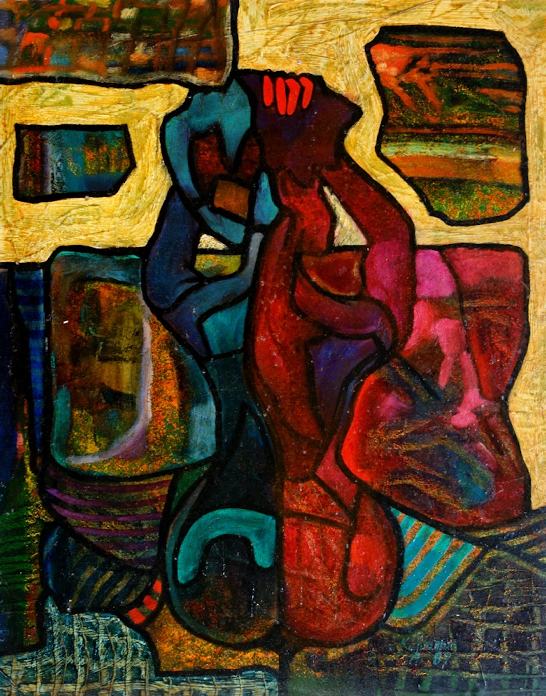 Hassan Ertugrul KAHRAMAN : Nu de dos au soleil - Acrylique sur panneau signé