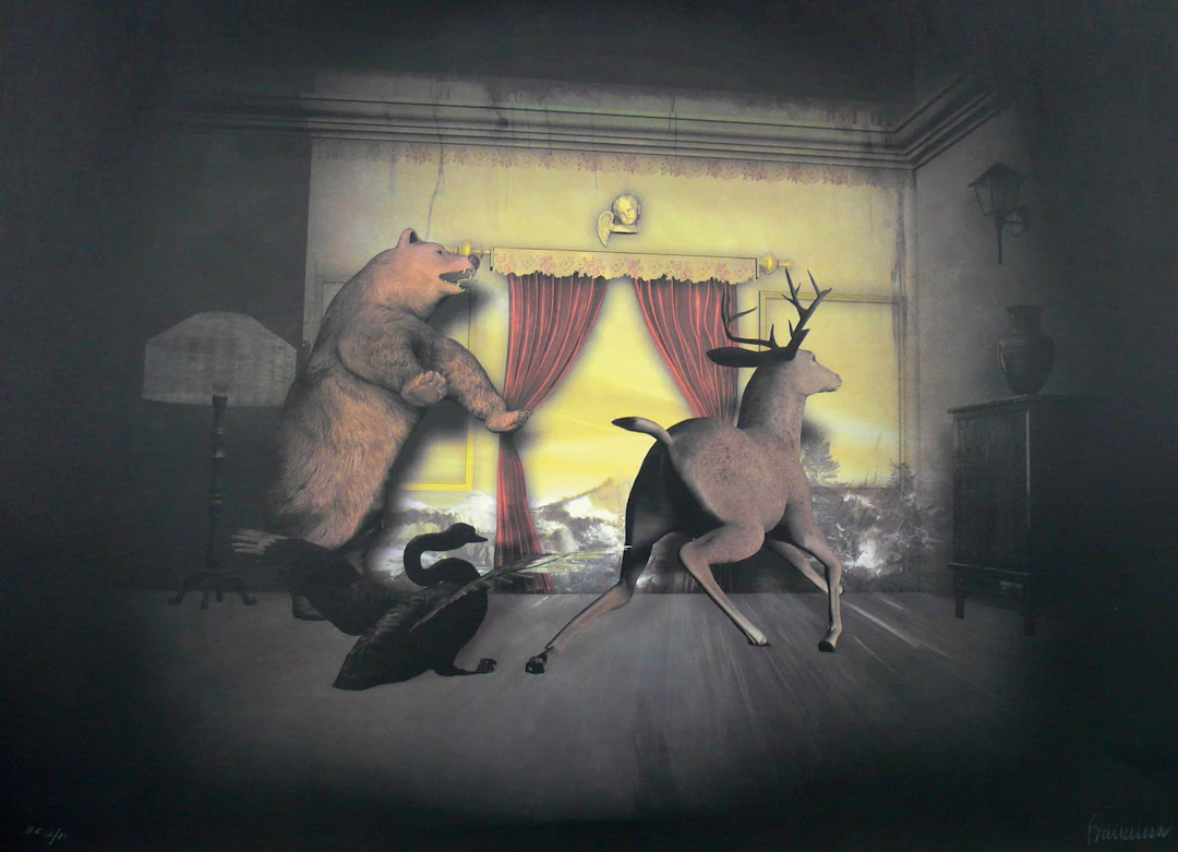 Francisco LARIOS - Ours et cerf, 1976, Lithographie signée et numérotée