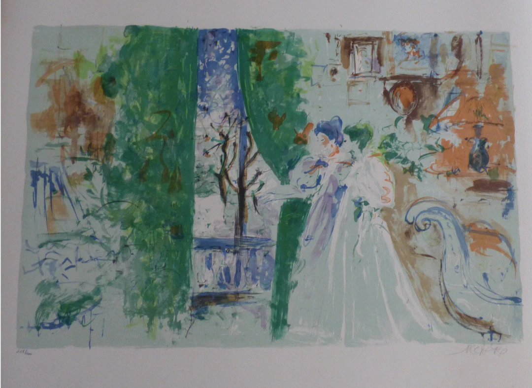 Jacques PECNARD - Conversation à la Belle Epoque, 1980 - Lithographie