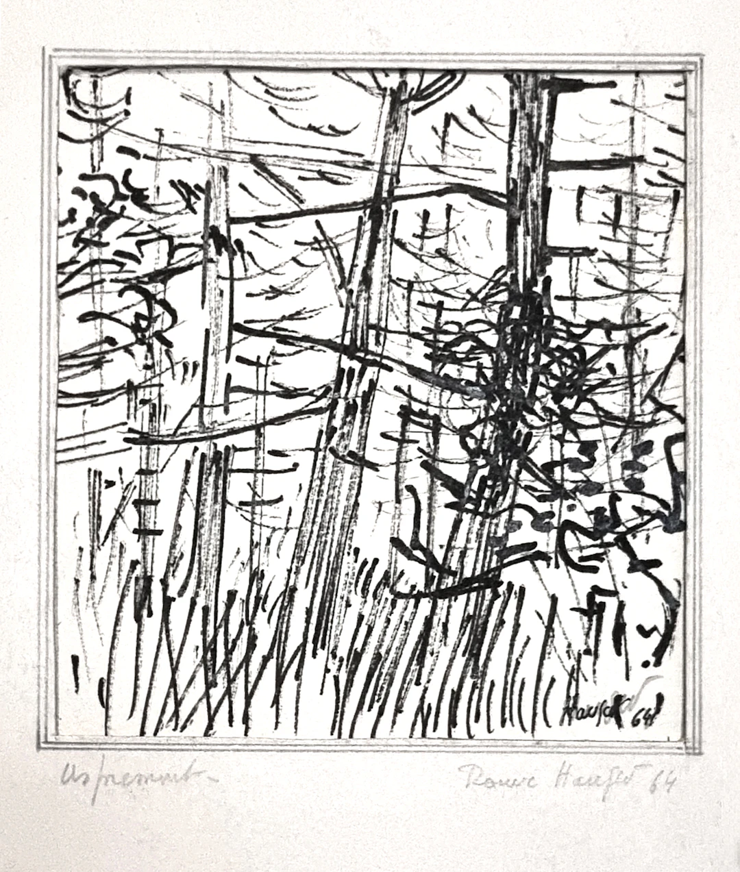 Rouve Hauser, dessin encre signé, 1964