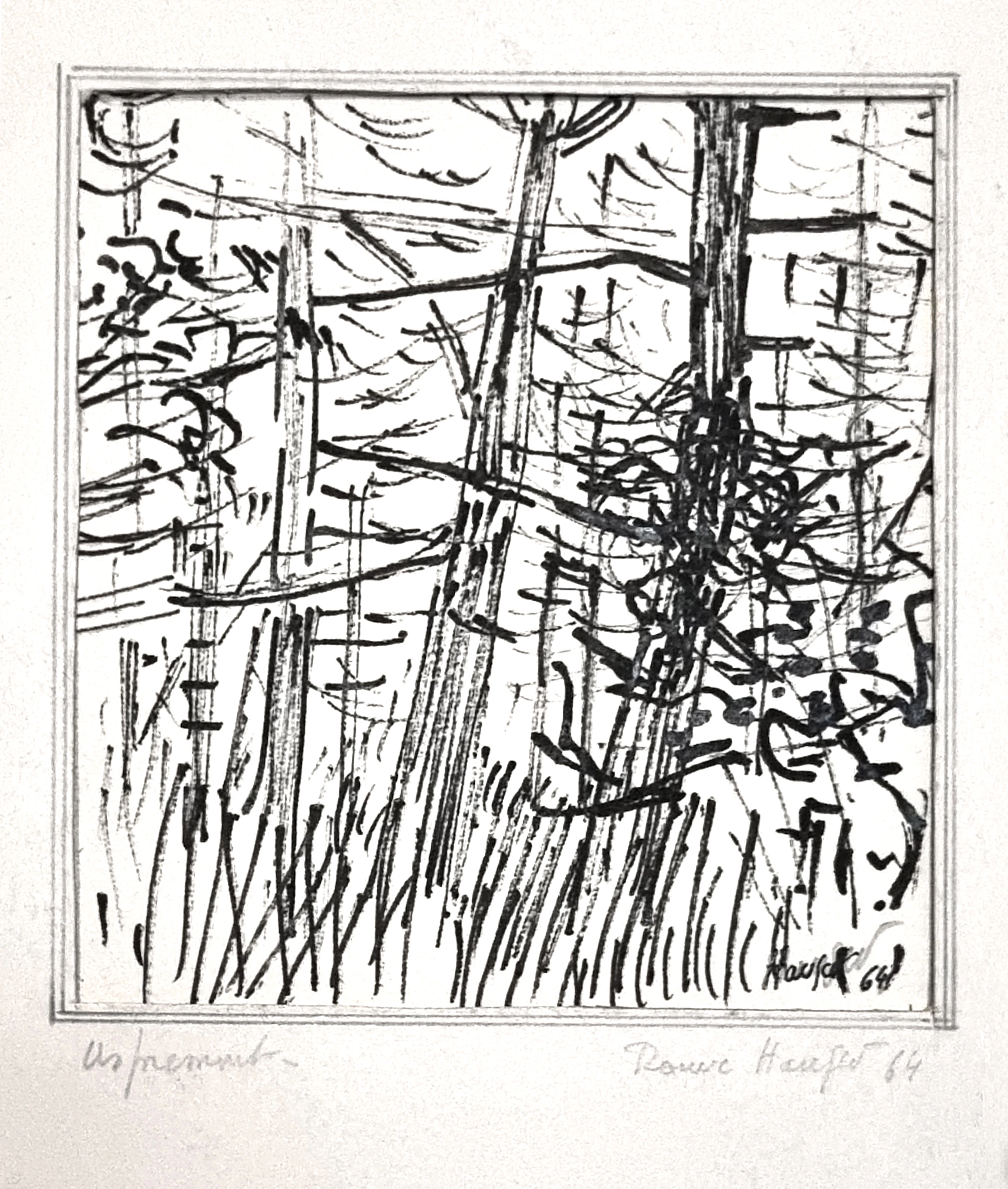 Rouve Hauser, dessin encre signé, 1964