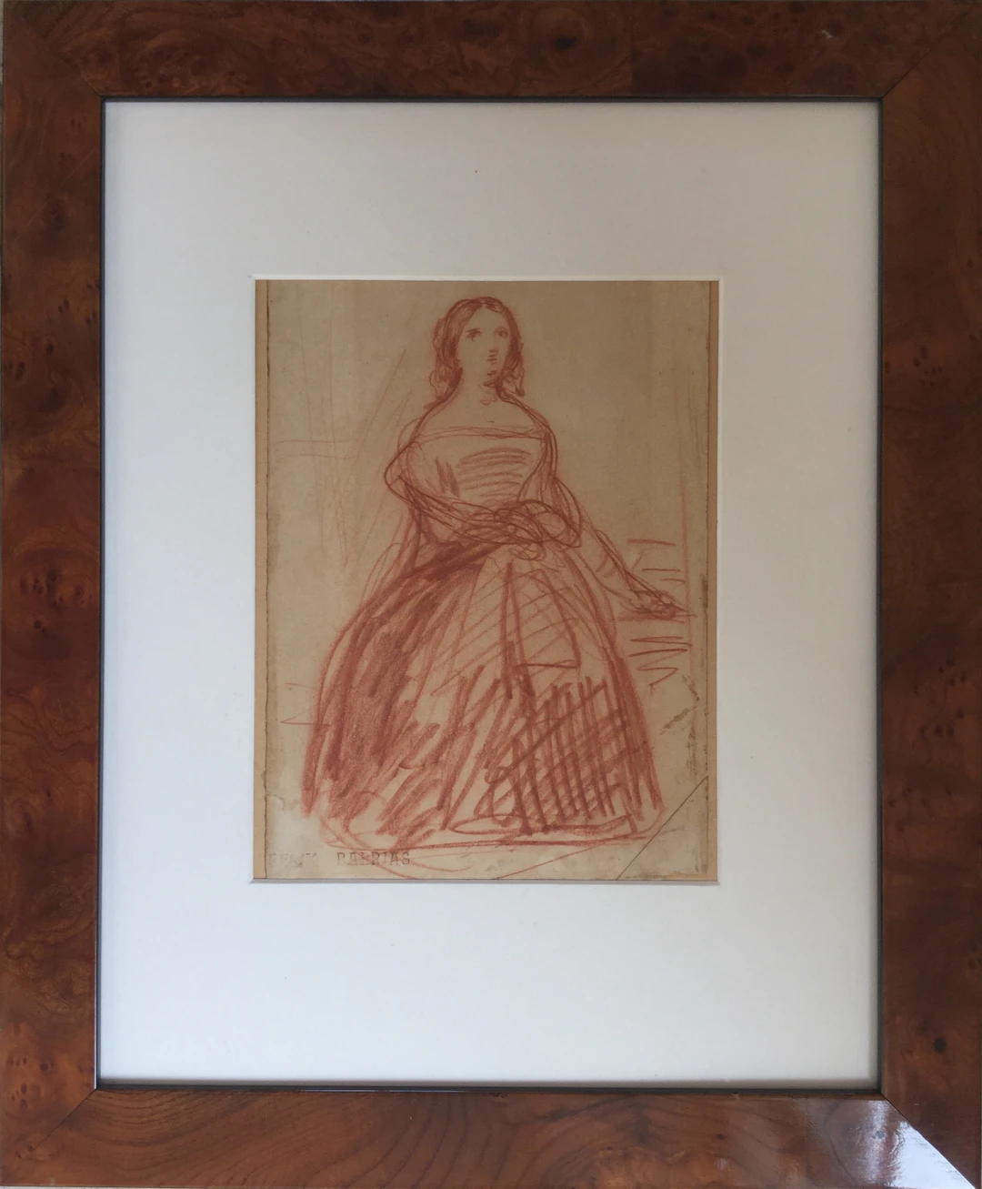 Félix BARRIAS - Femme en pied ,vers 1860 - Sanguine signée du cachet