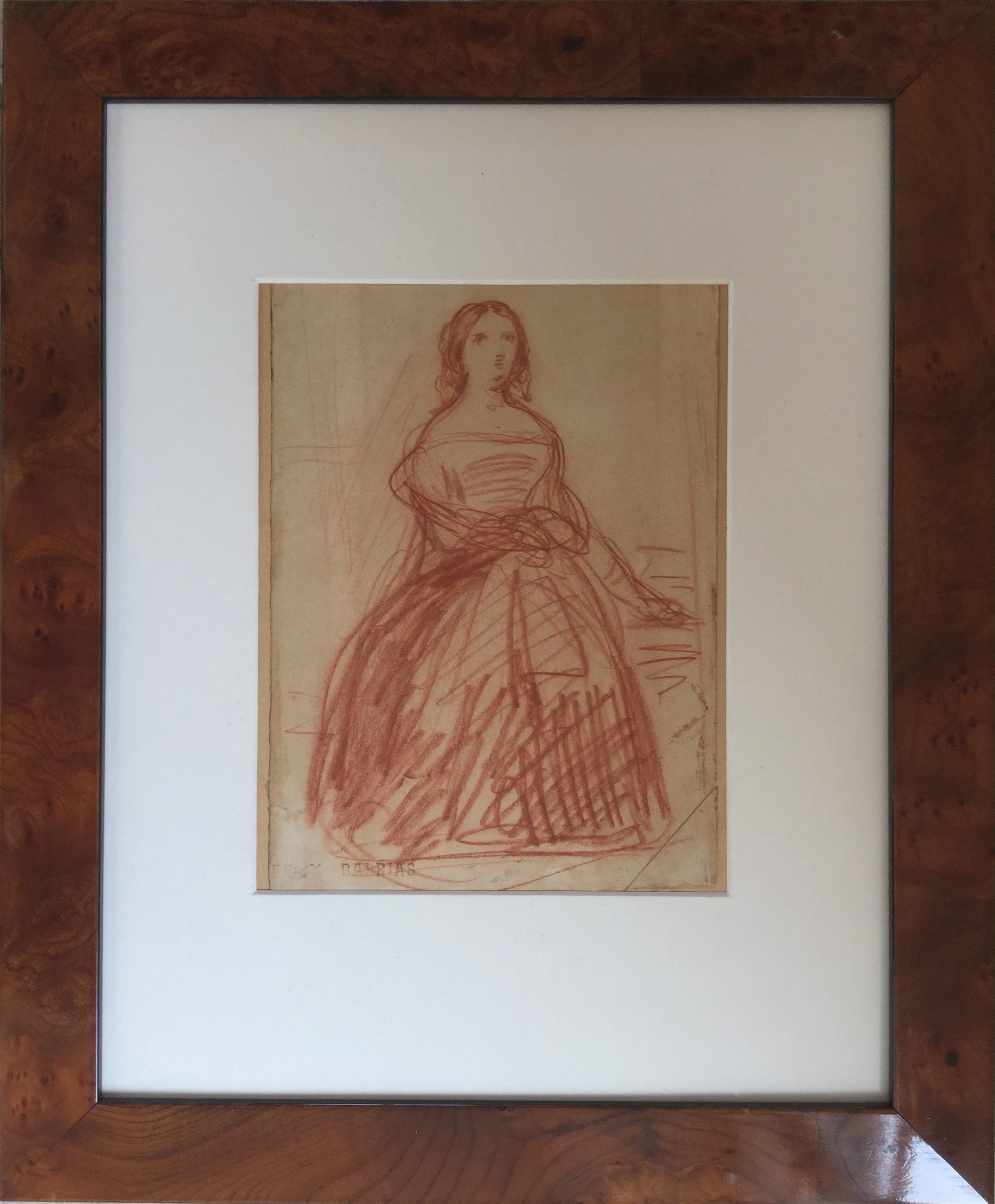 Félix BARRIAS - Femme en pied ,vers 1860 - Sanguine signée du cachet