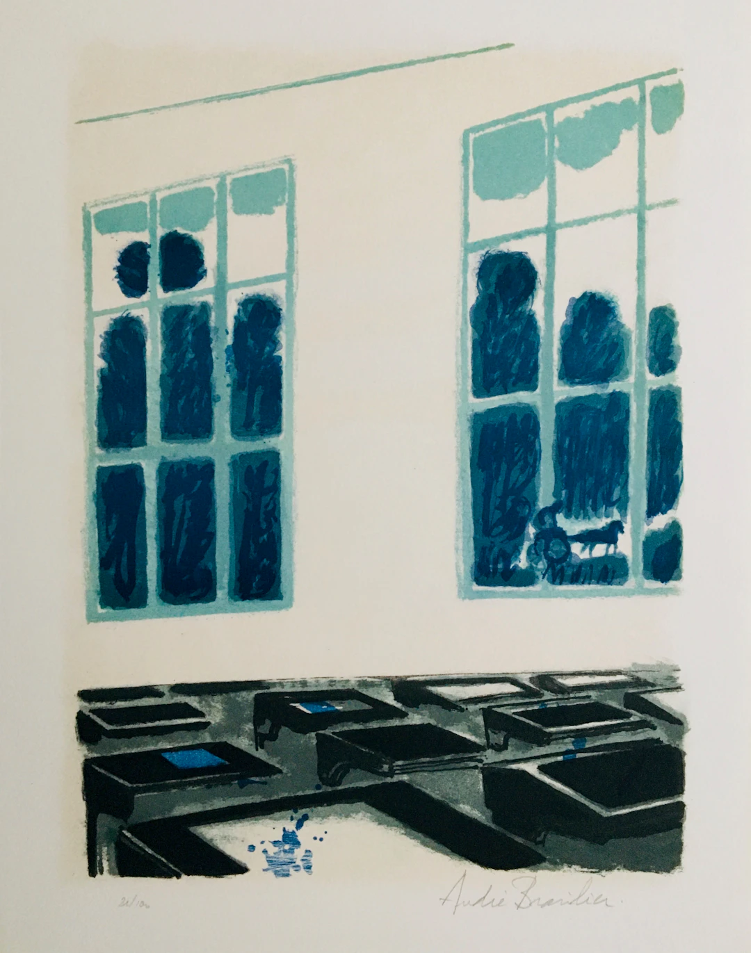 André BRASILIER - Les pupitres, 1980 - Lithographie signée au crayon