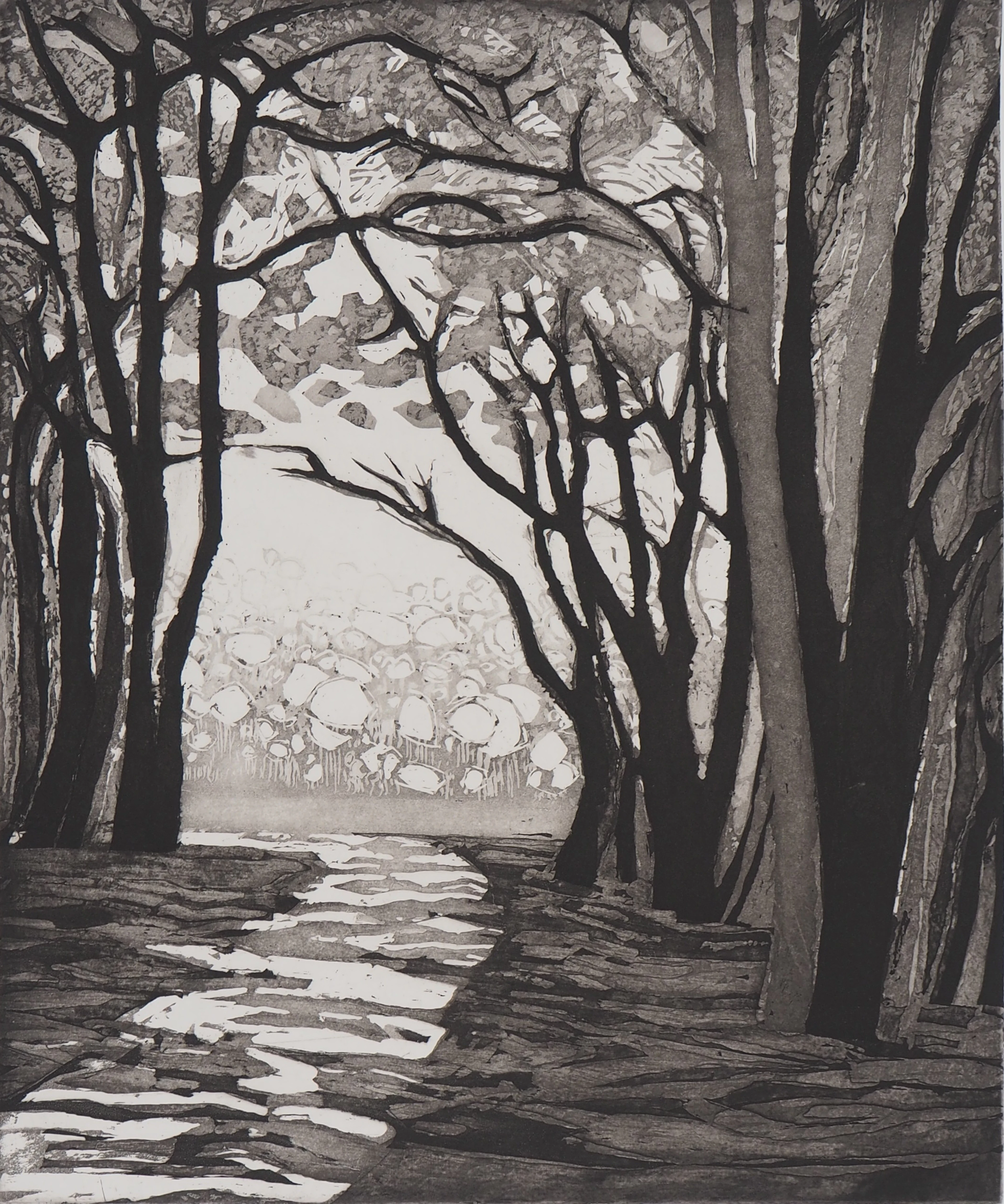 Maurice Chot-Plassot - Rivière en forêt - Gravure originale signée