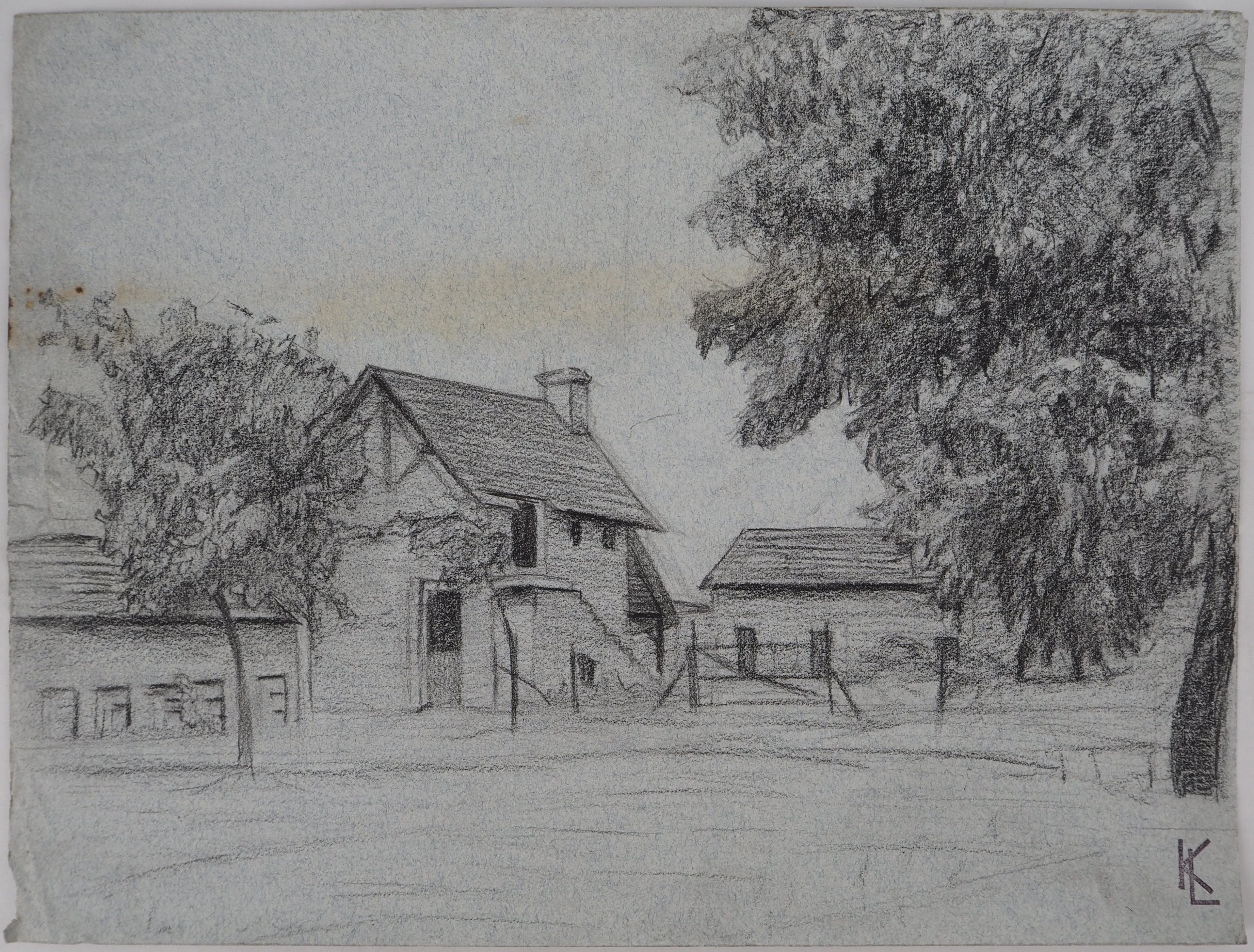 Léopold Franz KOWALSKI: Une ferme, dessin original
