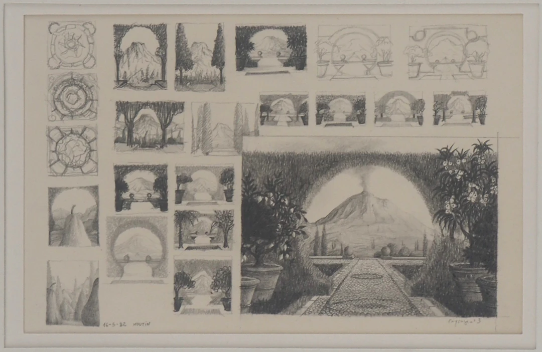 François HOUTIN : Série de paysage : n°3, 1982 - Dessin original signé
