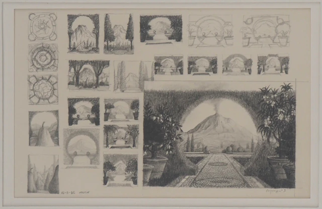 François HOUTIN : Série de paysage : n°3, 1982 - Dessin original signé