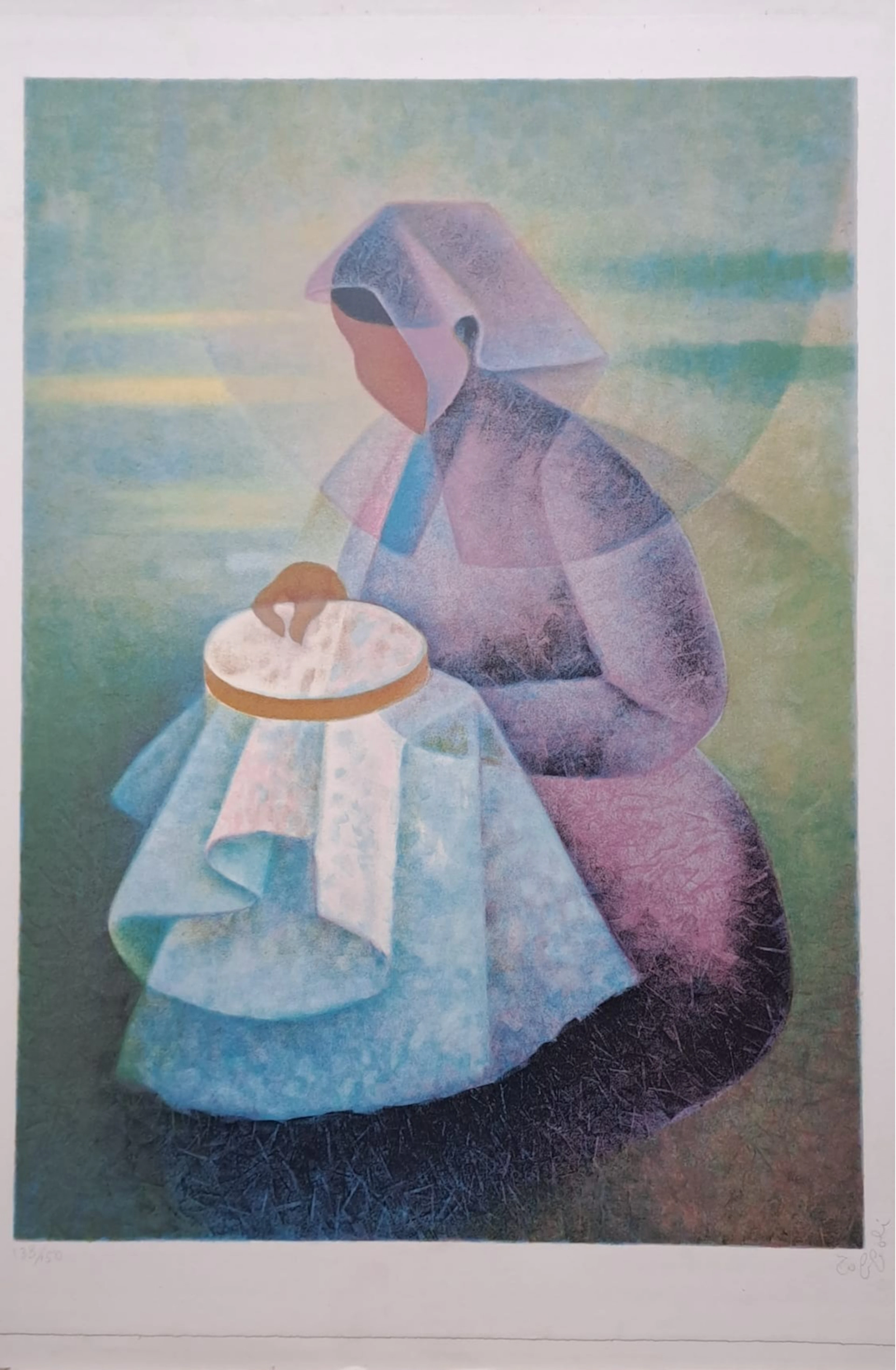 Louis Toffoli - La brodeuse - Lithographie originale signée et numérotée