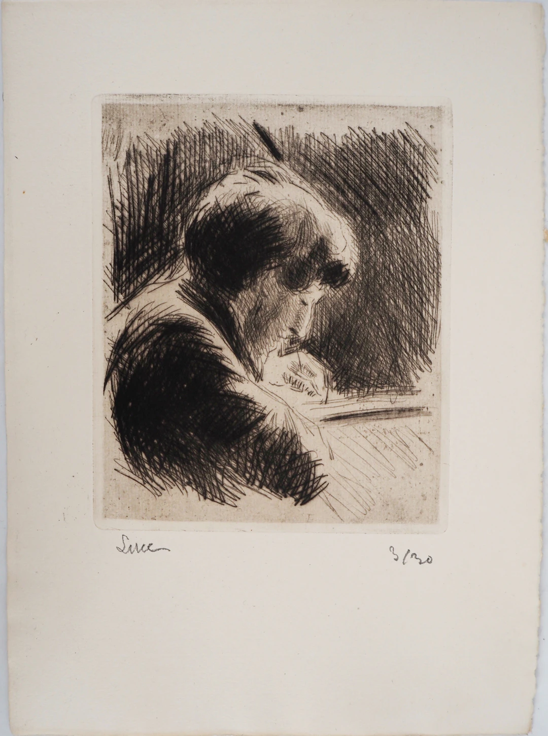 Maximilien LUCE- Femme aux cheveux courts, profil droit Vers 1890