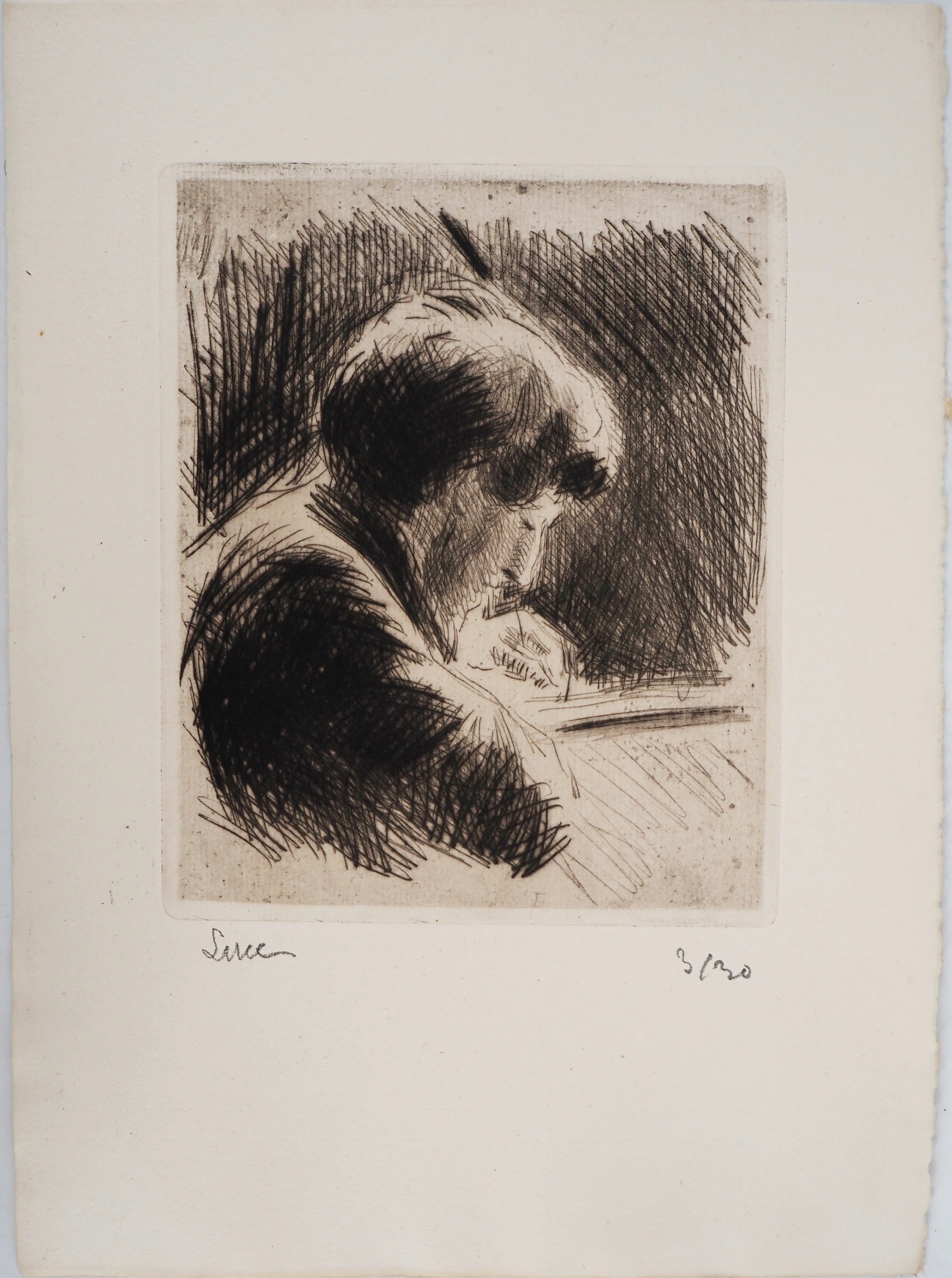 Maximilien LUCE- Femme aux cheveux courts, profil droit Vers 1890