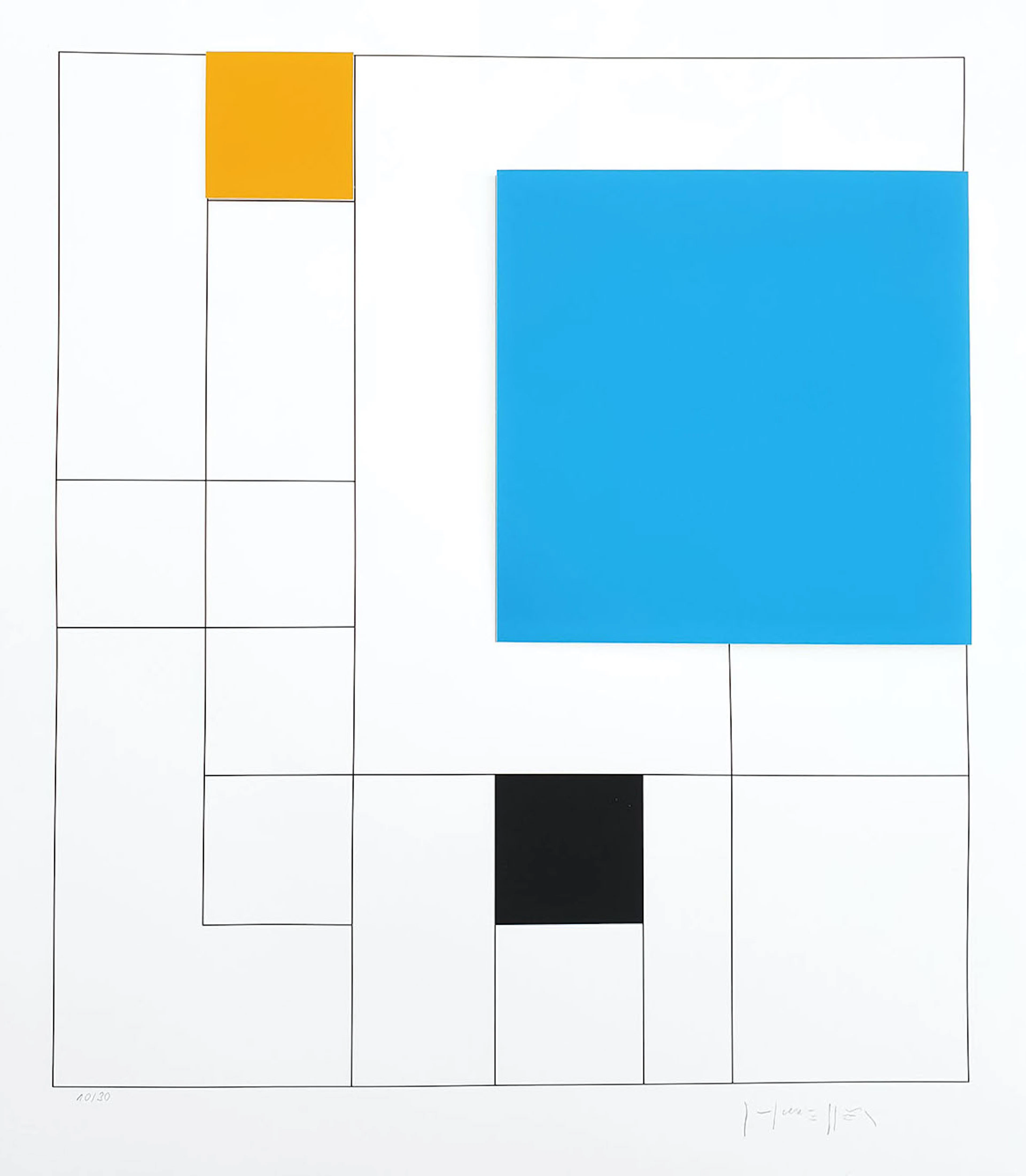 Gottfried HONEGGER - Composition 3 carrés 3D ( Bleu, orange, noir