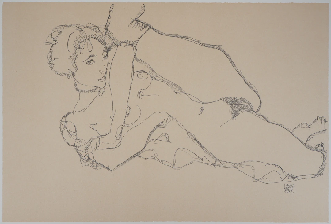 Egon SCHIELE (d’après) : Nu la jambe levée - Lithographie Signée