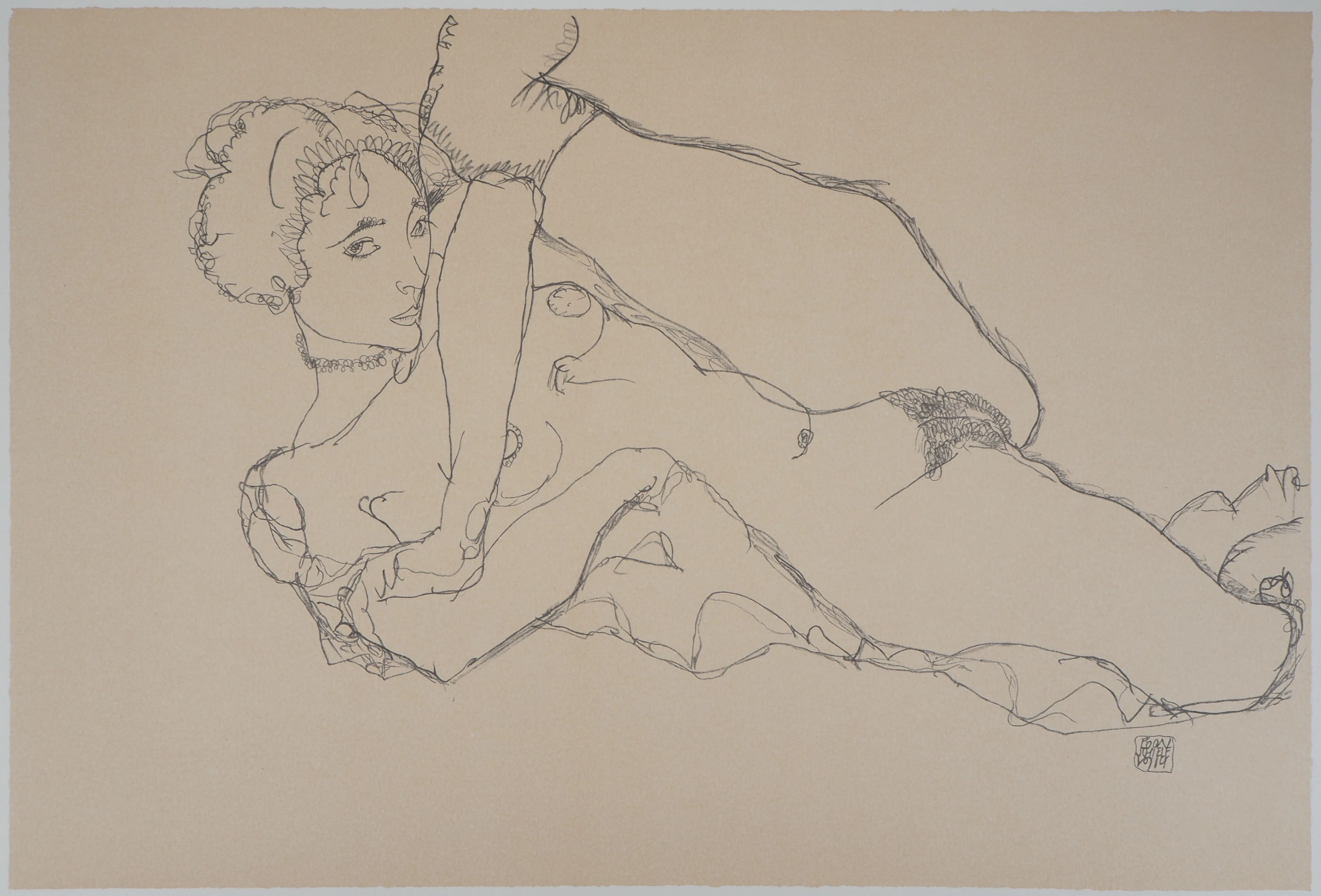 Egon SCHIELE (d’après) : Nu la jambe levée - Lithographie Signée